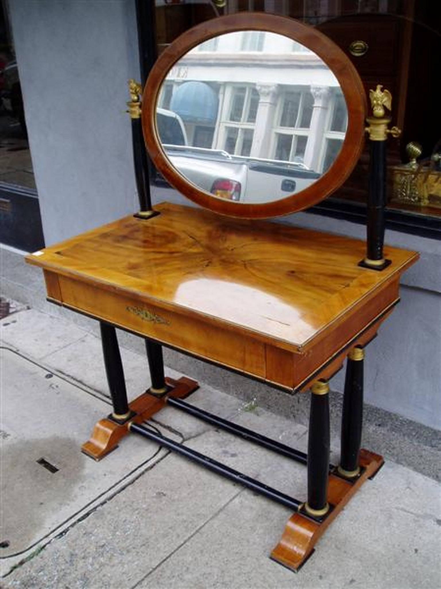 Biedermeier Viennese Flame Birch Veneer and Ebony Ormolu Dressing Table, Circa 1820 For Sale