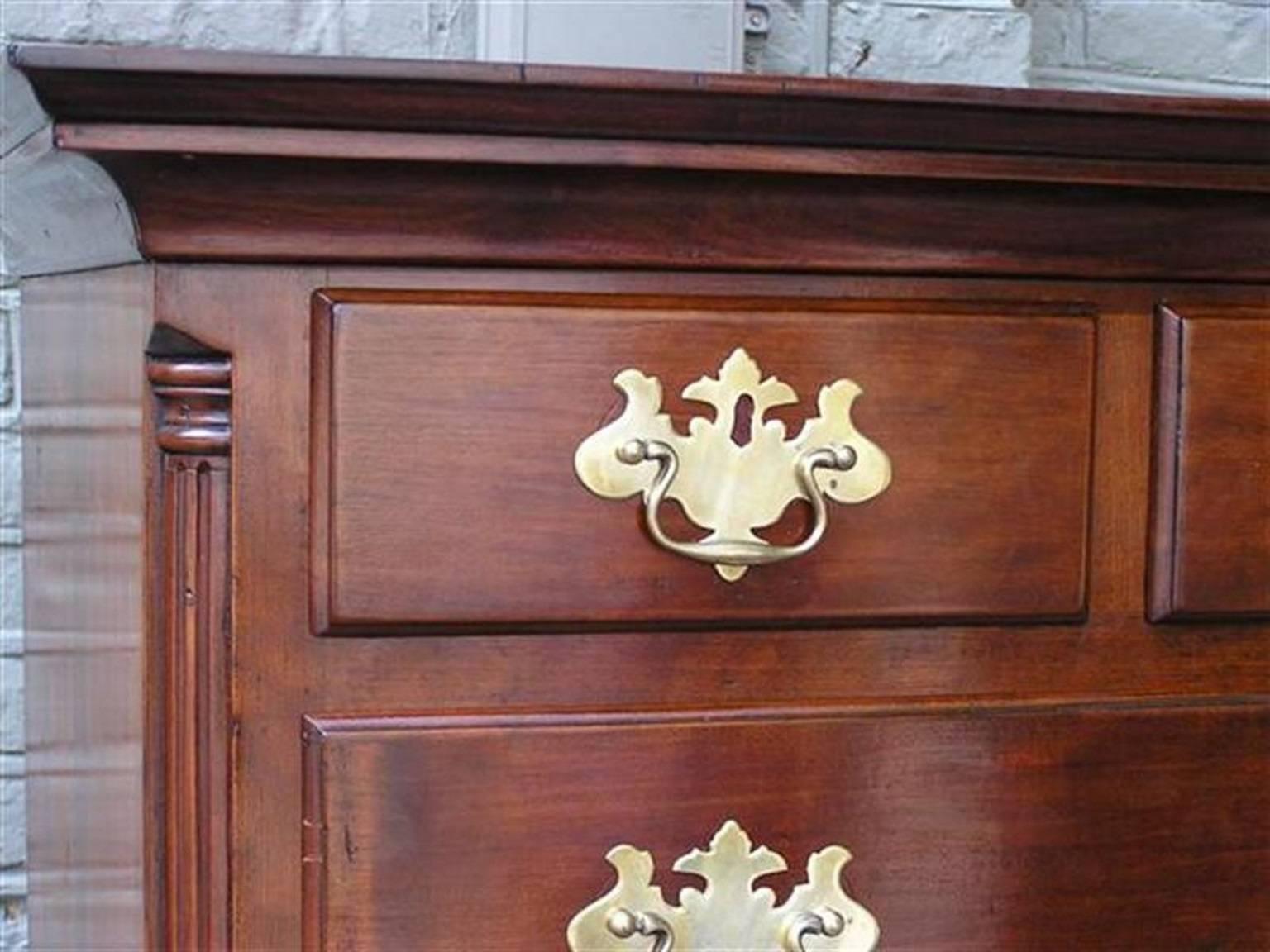 Brass American Chippendale Cherry Graduated Tall Chest of Drawers, PA, Circa 1760