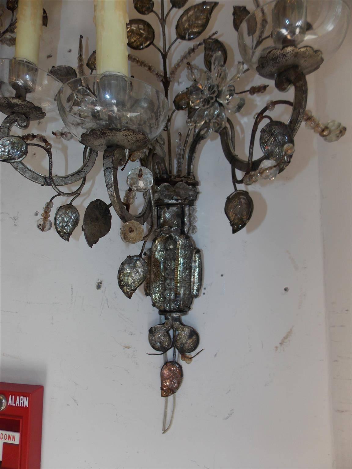 Pair of French Maison Baguès Style Crystal Floral Sconces, Circa 1880 For Sale 2