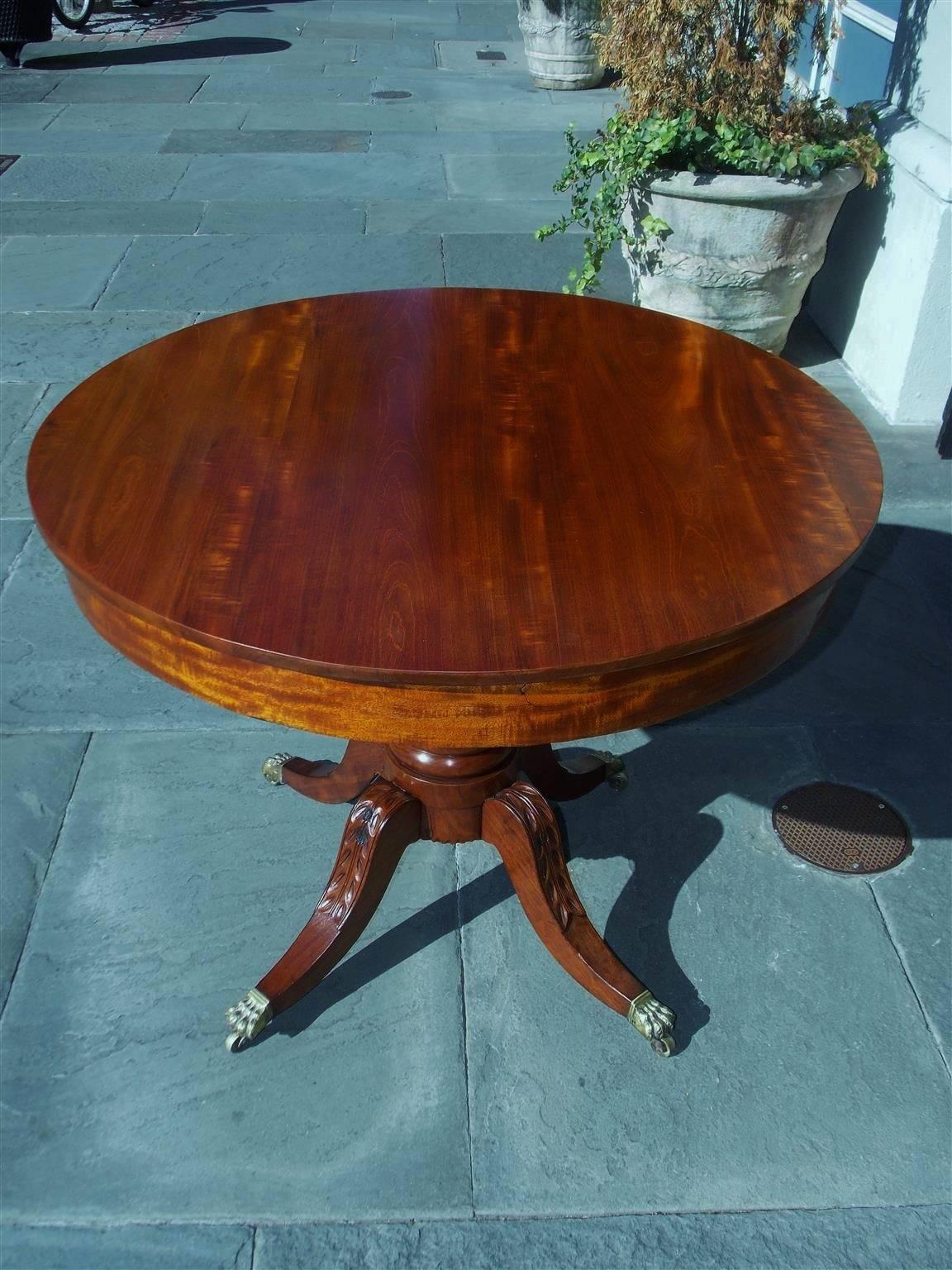 Cast American Federal Mahogany Pedestal Drum Table, Boston, Circa 1830