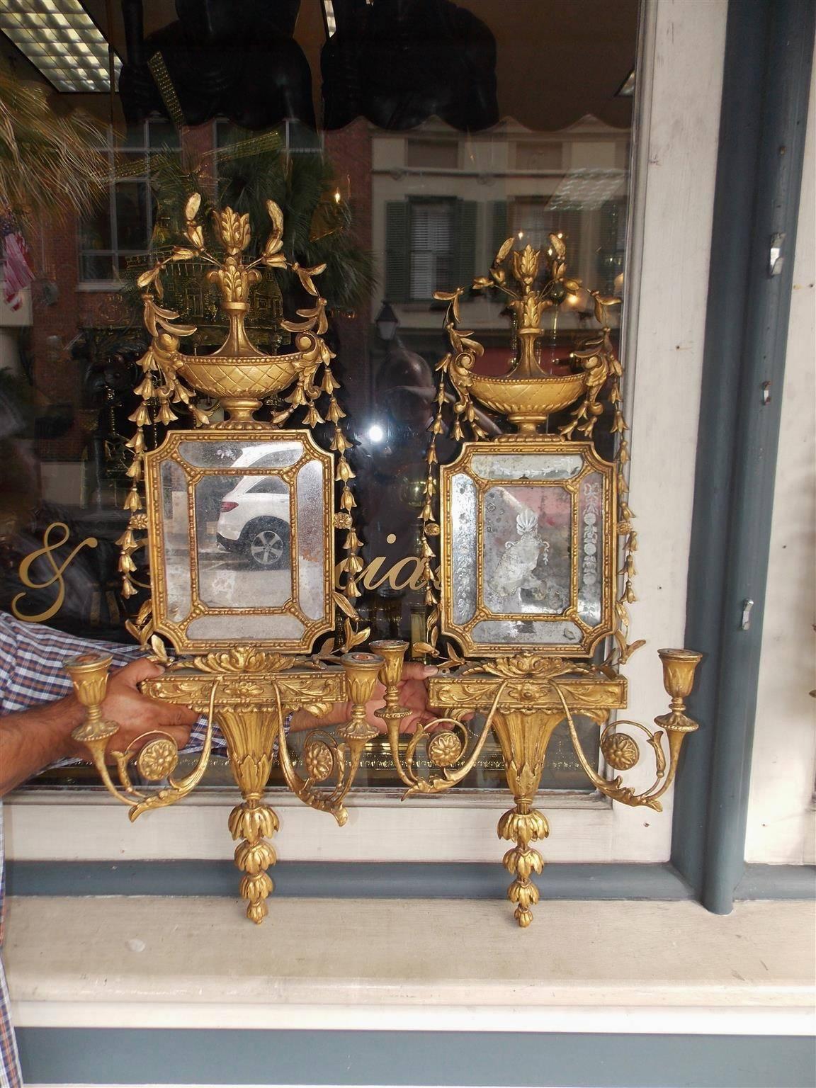 Hand-Carved Set of Four George III Gilt Floral Mirror Wall Sconces, Circa 1780 For Sale