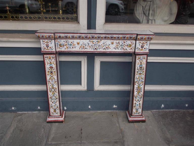 Italian Porcelain And Decorative Painted Fireplace Mantel Circa
