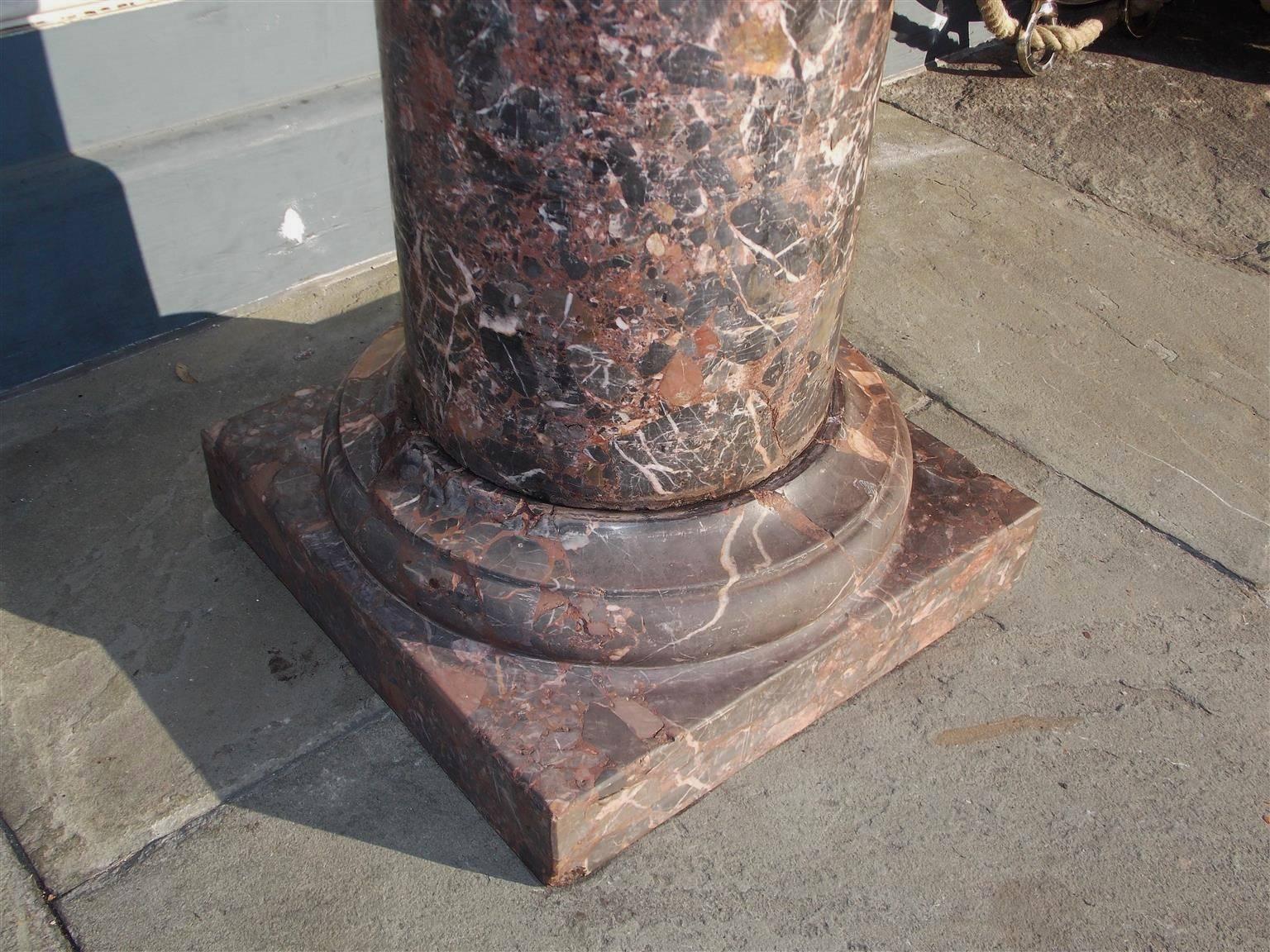 Mid-19th Century Pair of Italian Marble Cylinder Vein Pedestals, Circa 1850