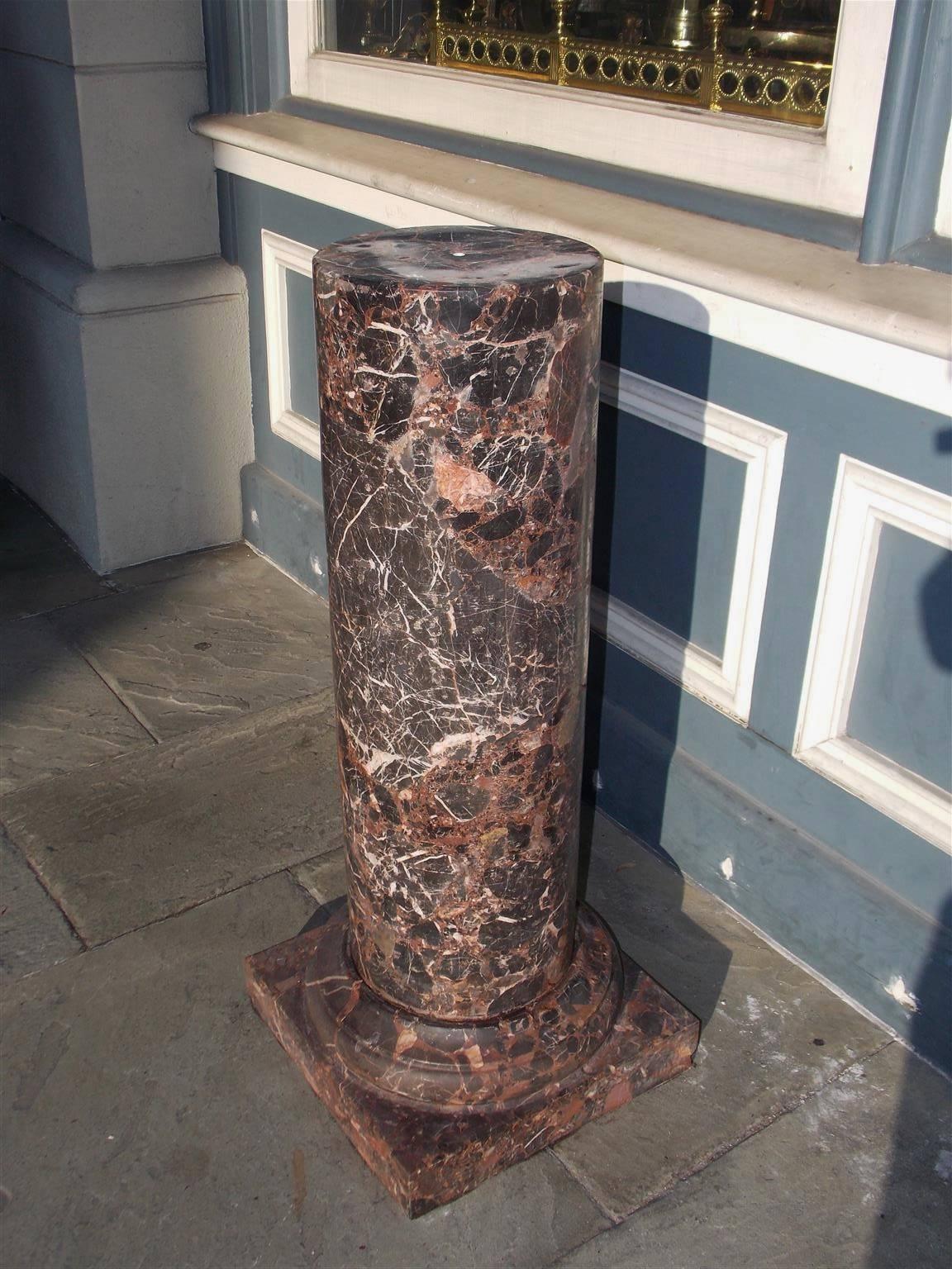 Hand-Crafted Pair of Italian Marble Cylinder Vein Pedestals, Circa 1850