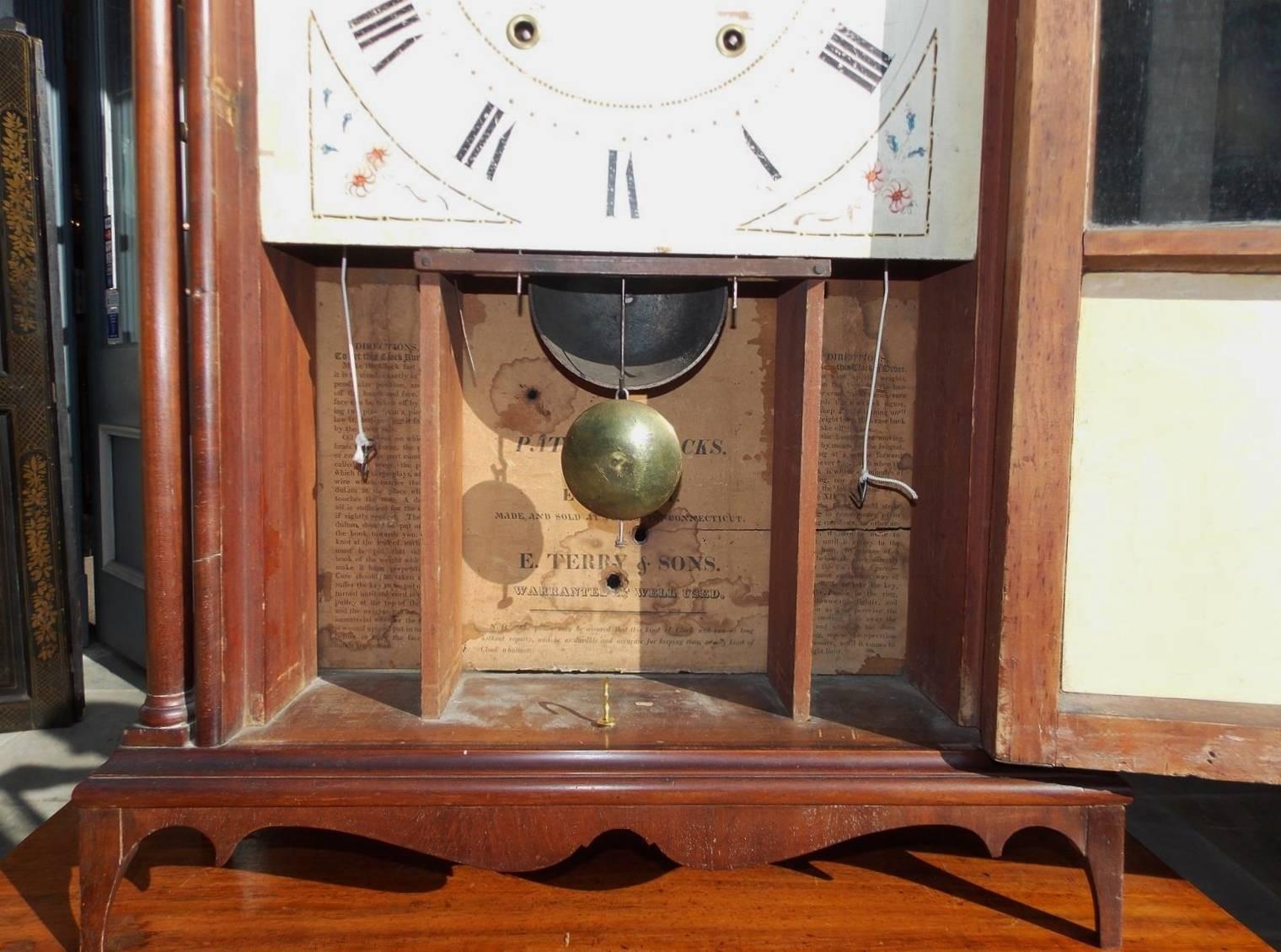 Cast American Mahogany Pillar and Scroll Mantel Clock, Eli Terry, Circa 1825 For Sale