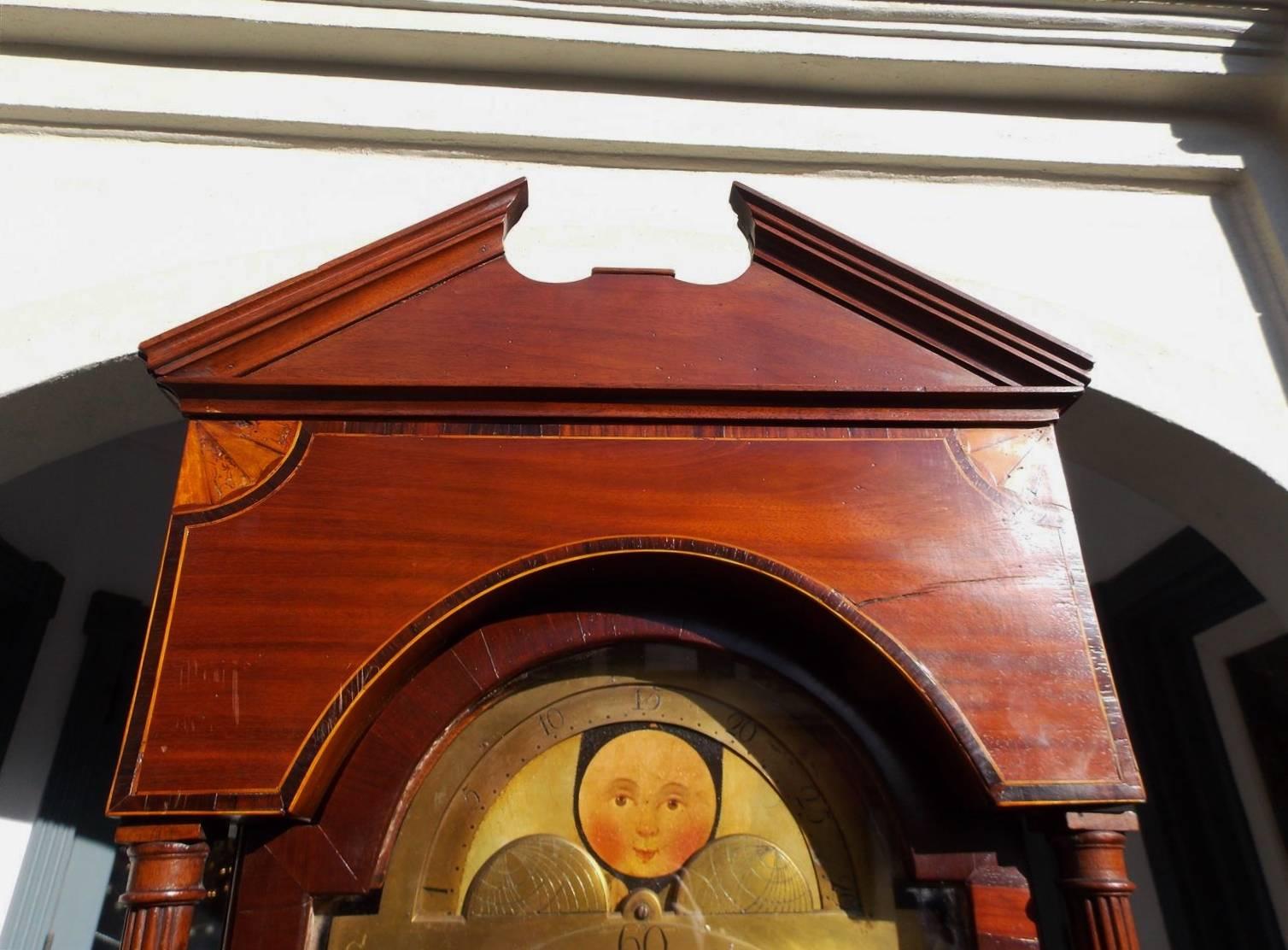 English Mahogany and Satinwood Inlaid Tall Case Clock, Thomas Gate, Circa 1770 In Excellent Condition In Hollywood, SC