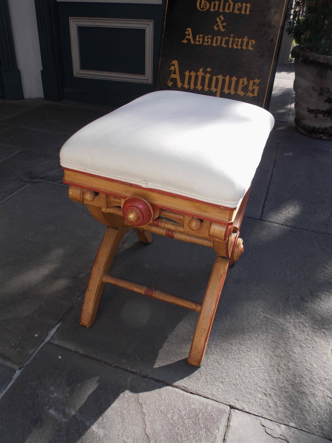 George IV English Crule Painted & Upholstered Piano Bench, Circa 1830 For Sale