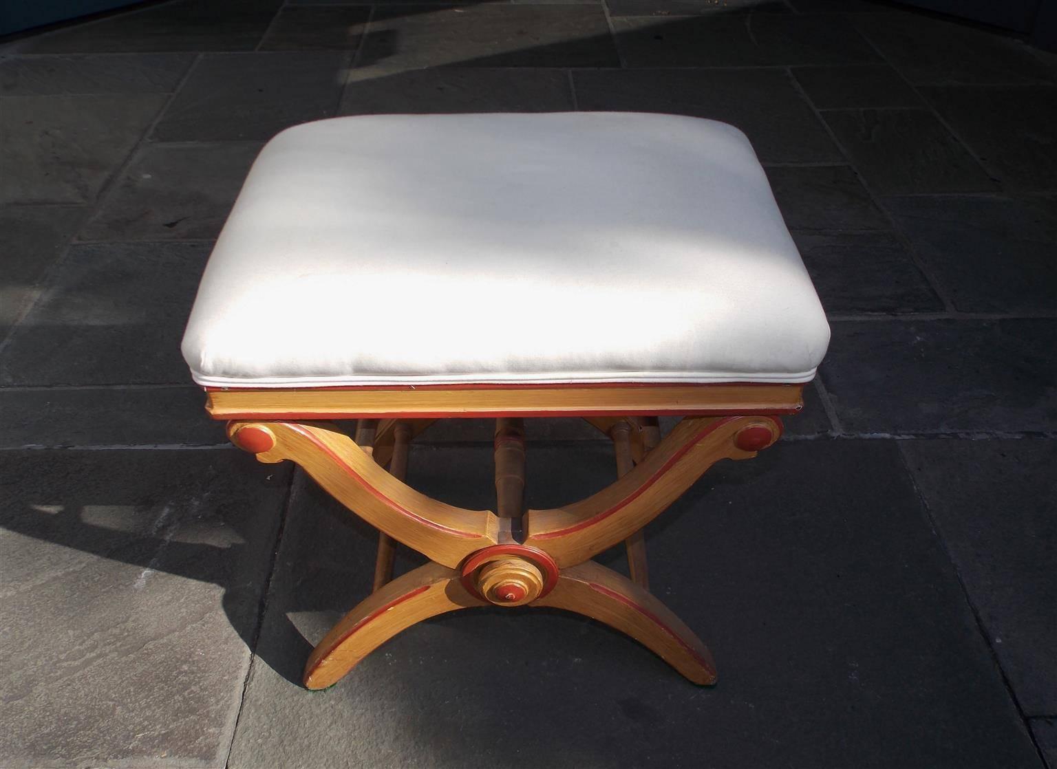 Mid-19th Century English Crule Painted & Upholstered Piano Bench, Circa 1830 For Sale
