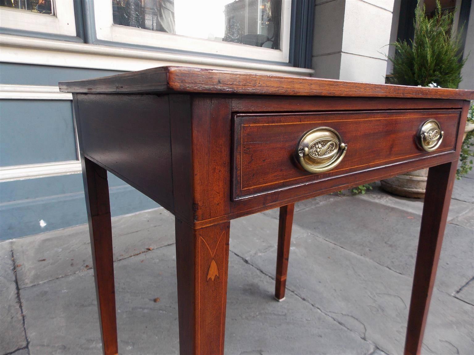 American Colonial American Charleston Mahogany Inlaid Bell Flower Side Table, Circa 1790