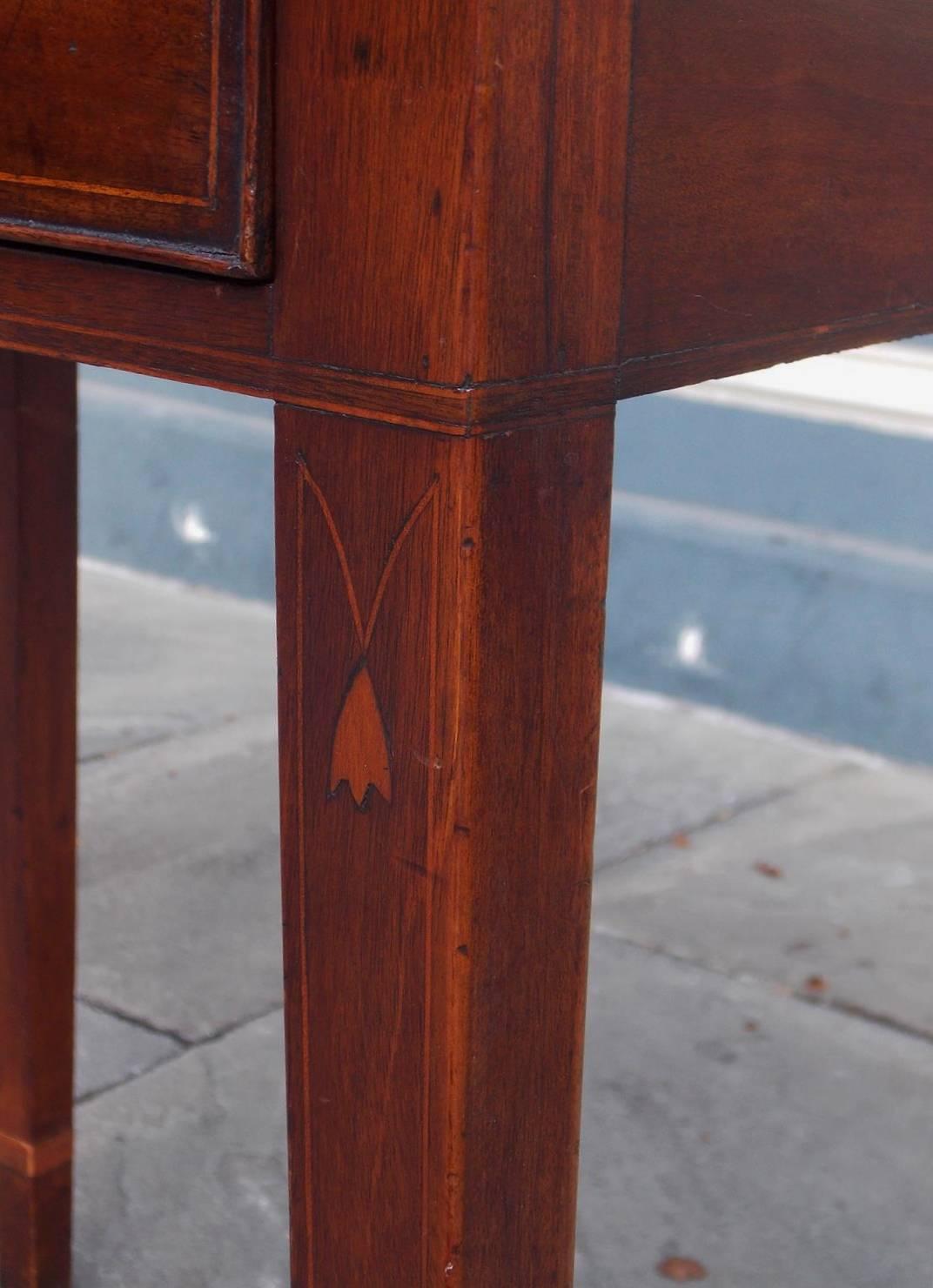 Brass American Charleston Mahogany Inlaid Bell Flower Side Table, Circa 1790