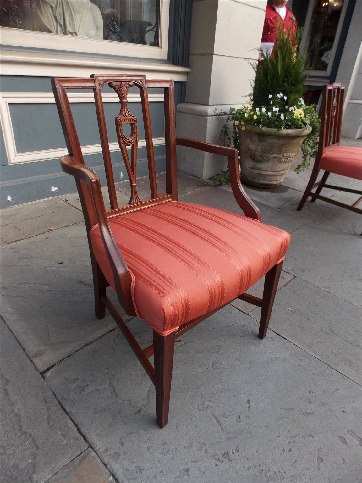 Hand-Carved American Charleston Mahogany Upholstered Arm & Side Chair, Circa 1790