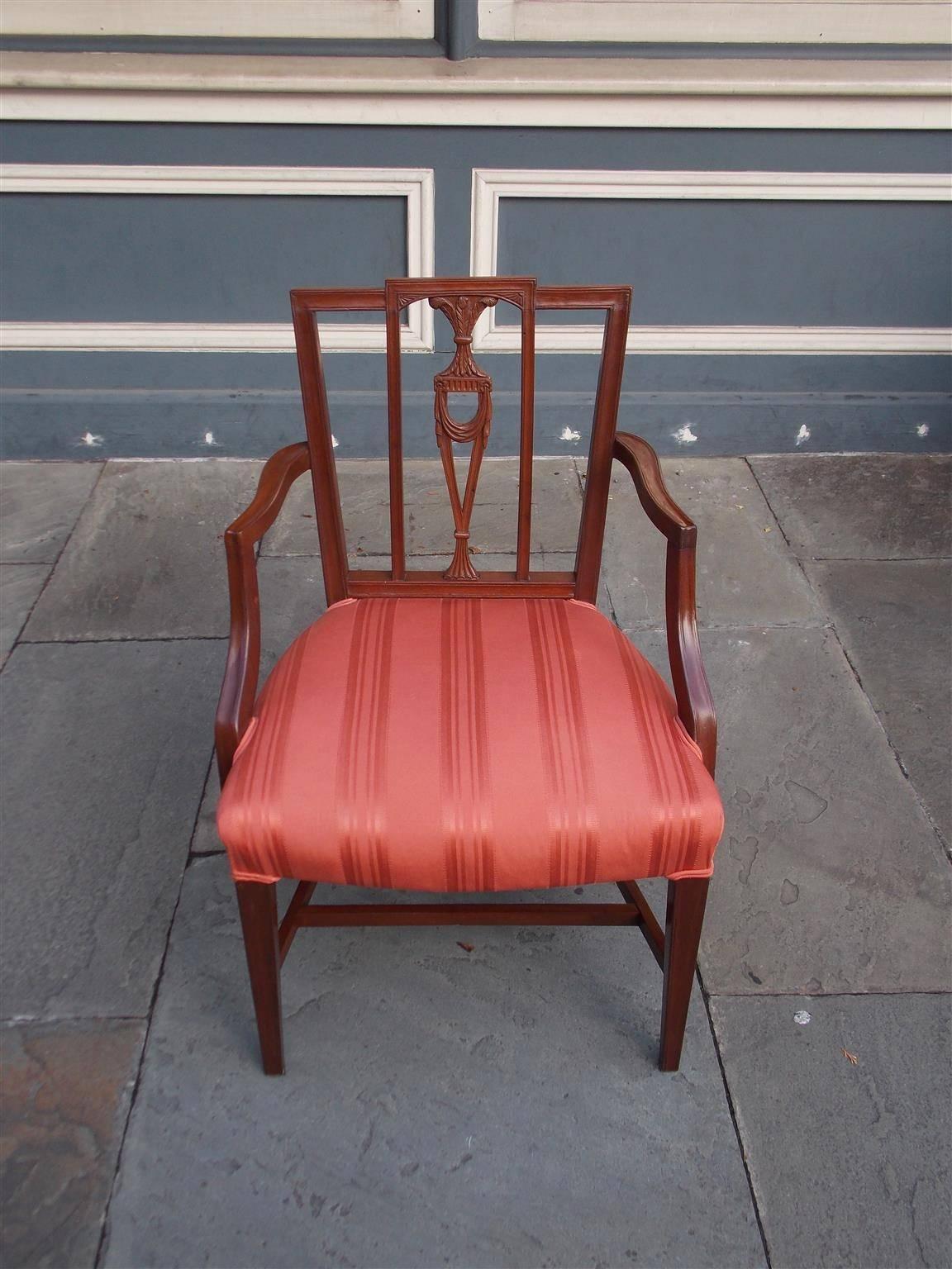 American Colonial American Charleston Mahogany Upholstered Arm & Side Chair, Circa 1790