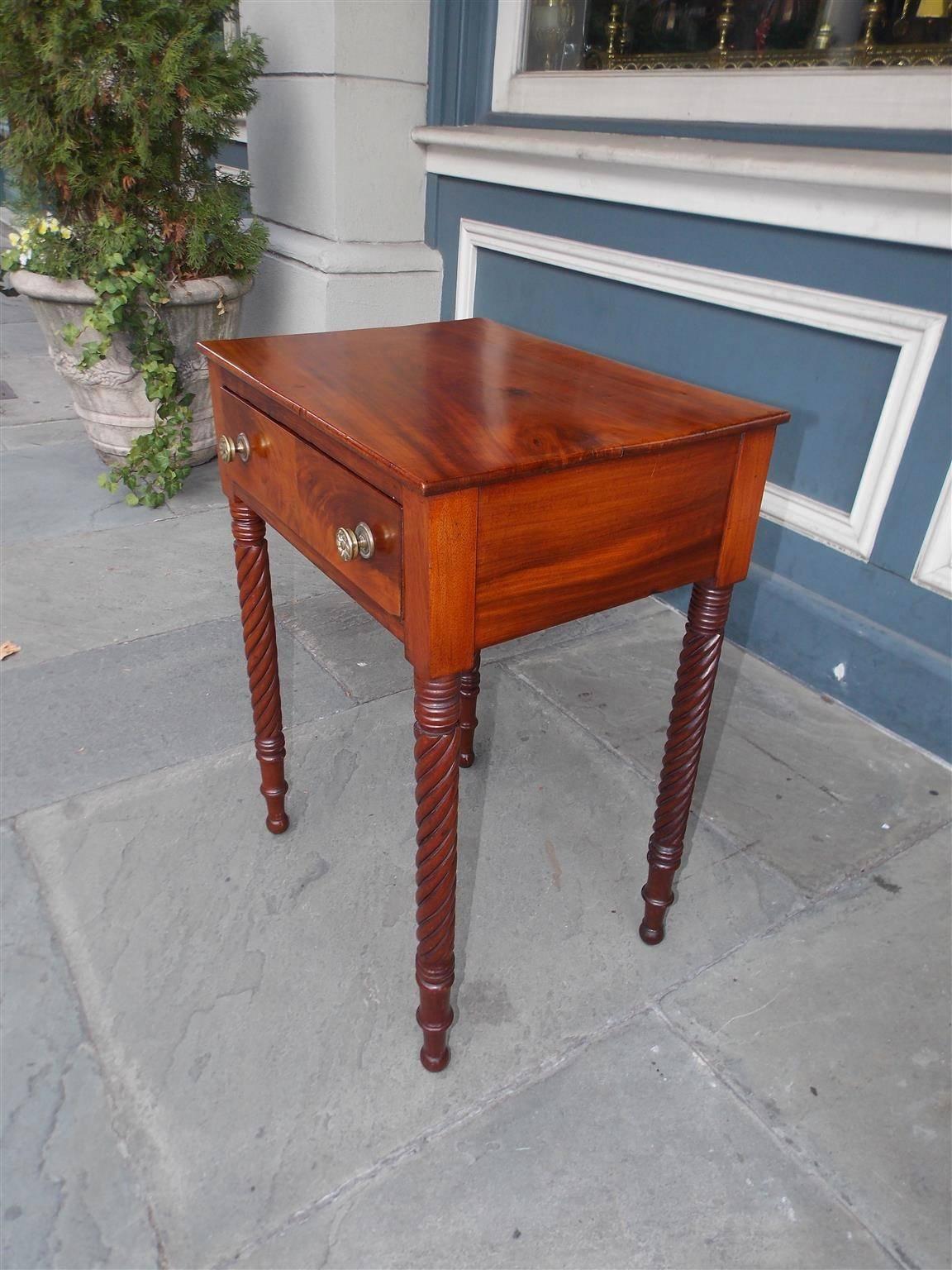 American Mahogany One Drawer Barley Twist Side Table, Circa 1810 In Excellent Condition For Sale In Hollywood, SC