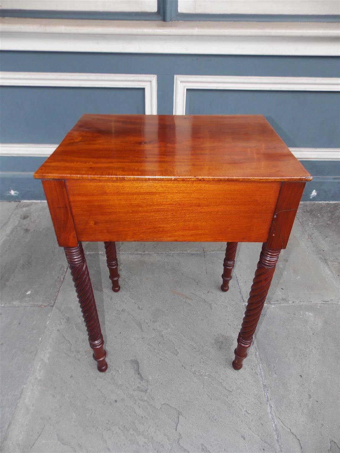 Early 19th Century American Mahogany One Drawer Barley Twist Side Table, Circa 1810 For Sale