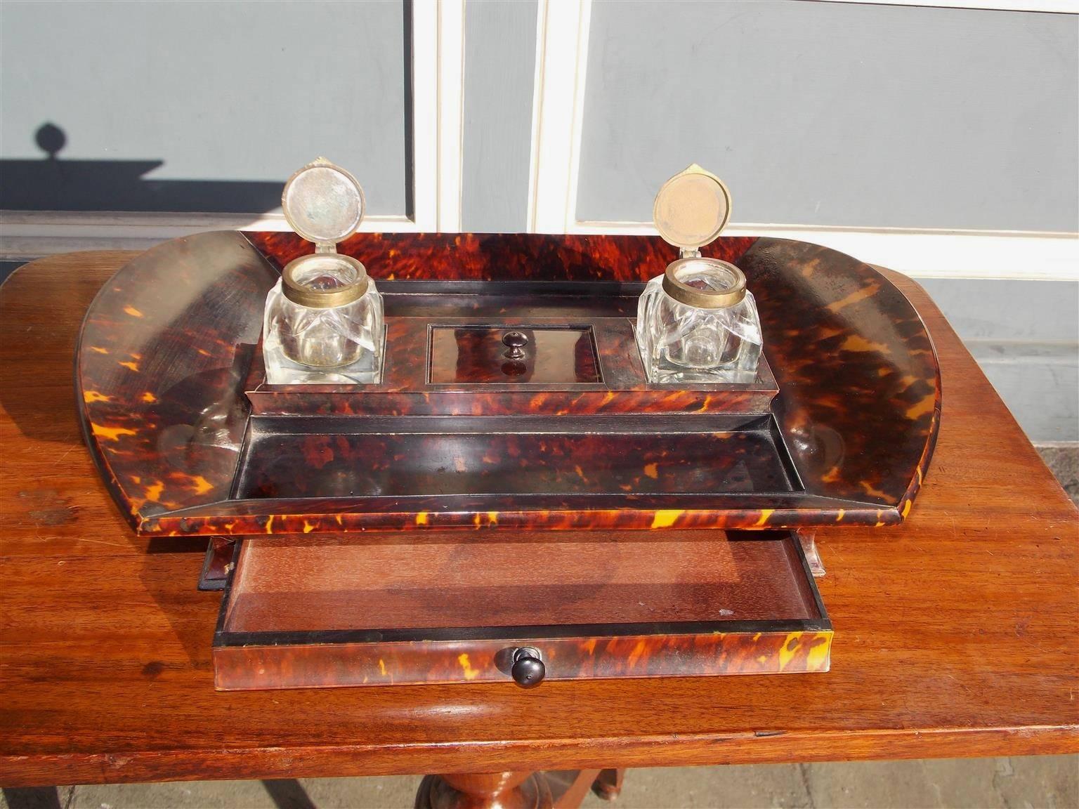English Tortoise Shell Desk Set with Ink Wells, Circa 1820 In Excellent Condition For Sale In Hollywood, SC