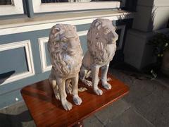 Pair of English Cast Iron Poly Chromed Sitting Lions, Circa 1840