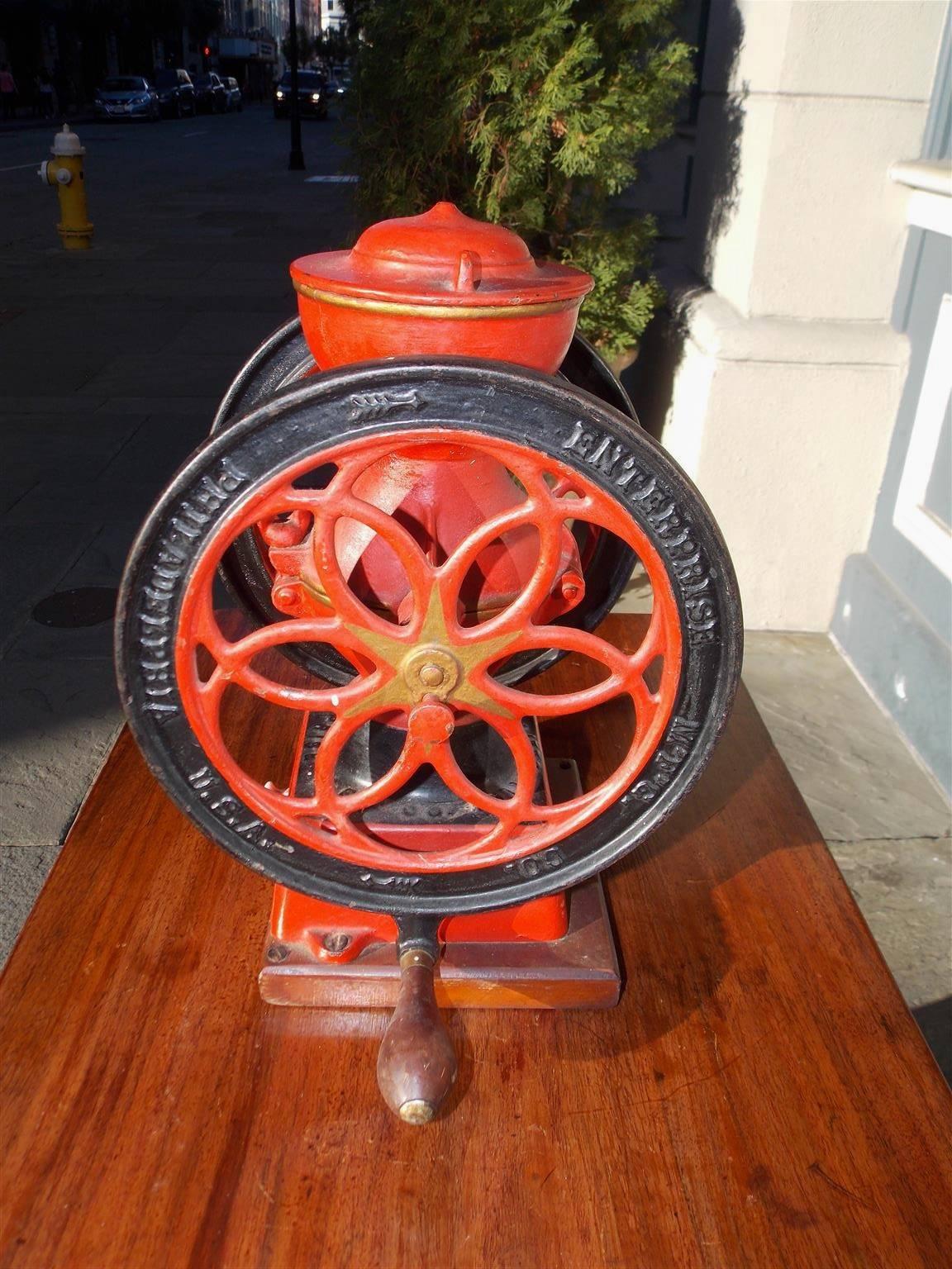 Hand-Carved American Cast Iron and Painted Coffee Mill, Enterprise Mfg Co, Phil, Circa 1888