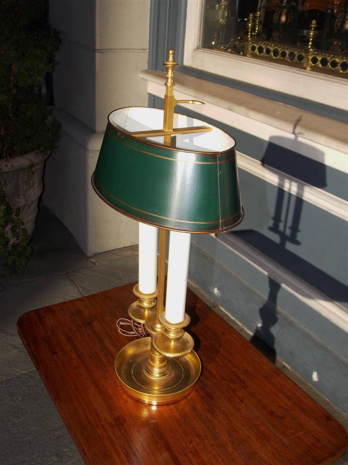 French Brass & Tole Bouillotte Lamp, Circa 1820 In Excellent Condition In Hollywood, SC