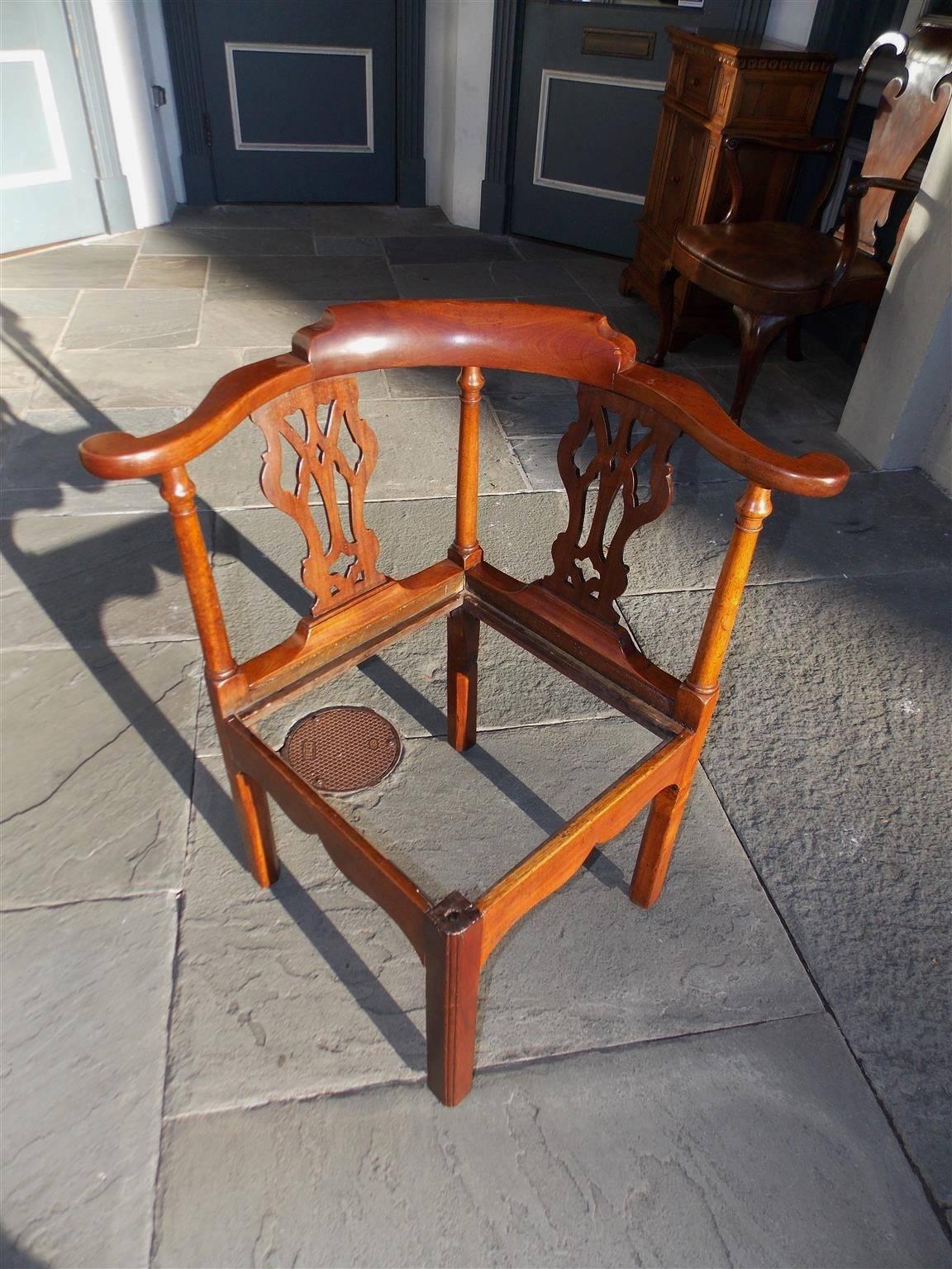 English Chippendale Mahogany Upholstered Corner Chair, Circa 1770 1