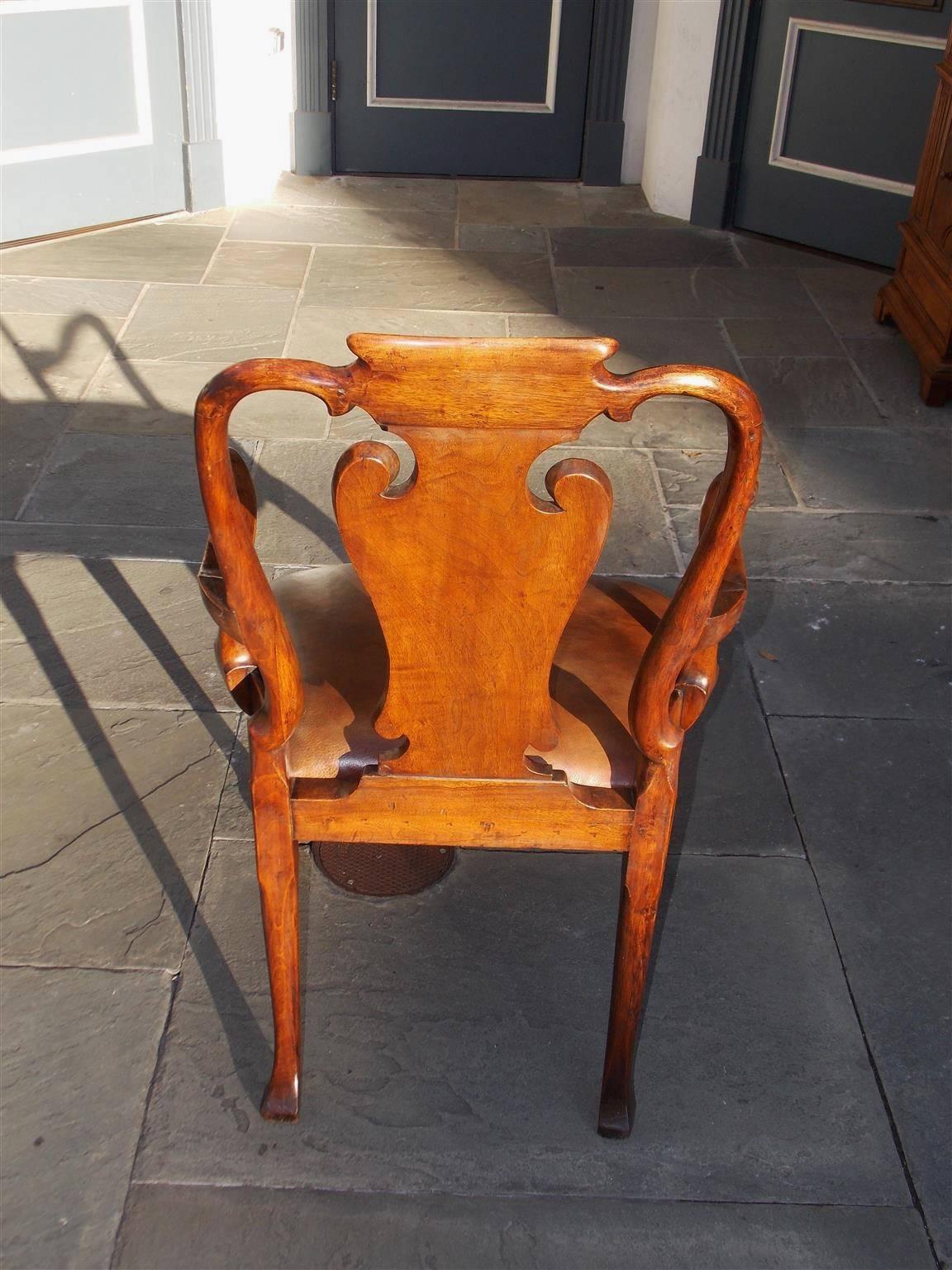 English Queen Anne Burl Walnut Shepard's Crook Armchair, Circa 1740 1