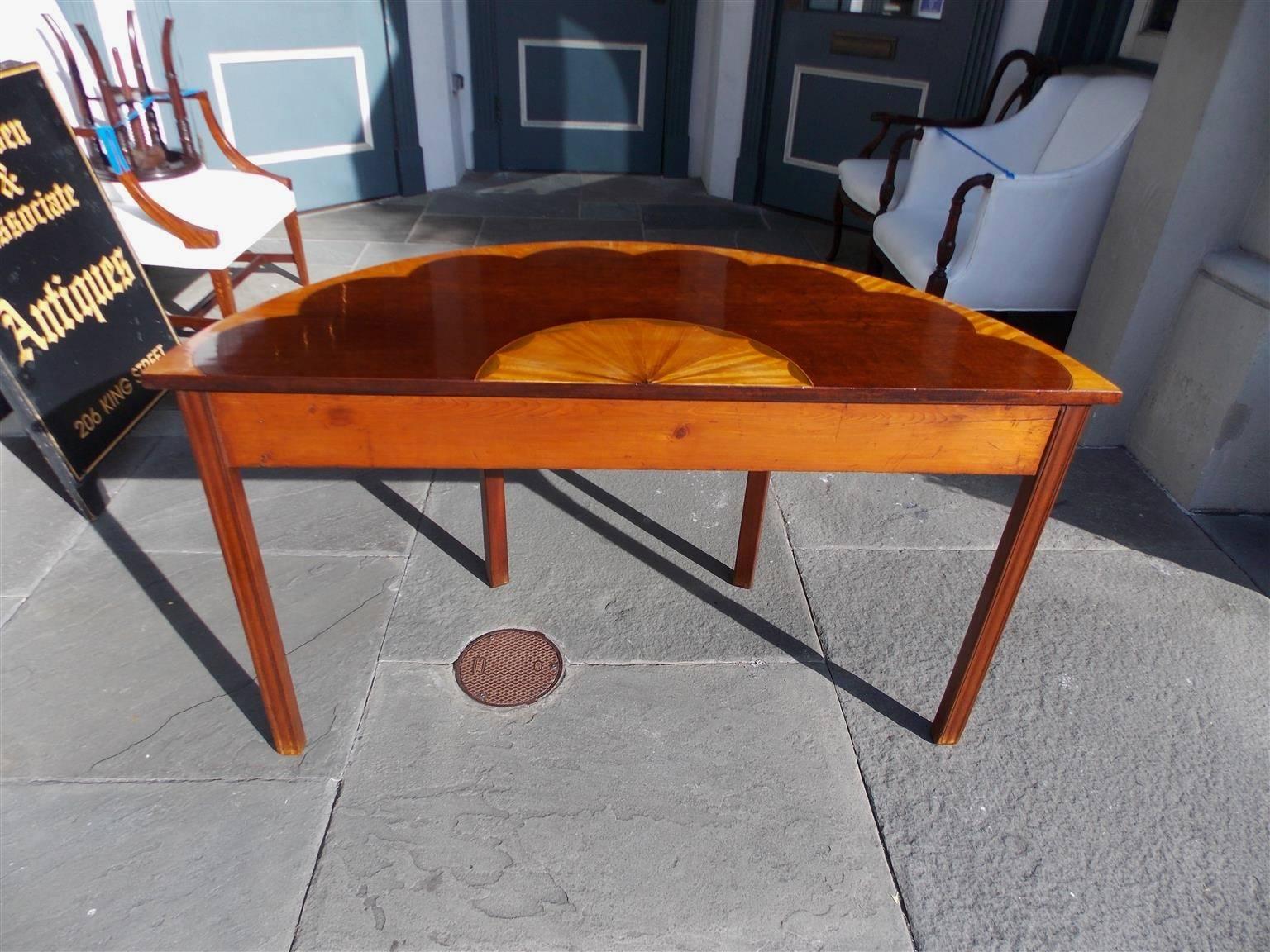 English Mahogany Demilune Satinwood Inlaid Console, Circa 1880 2