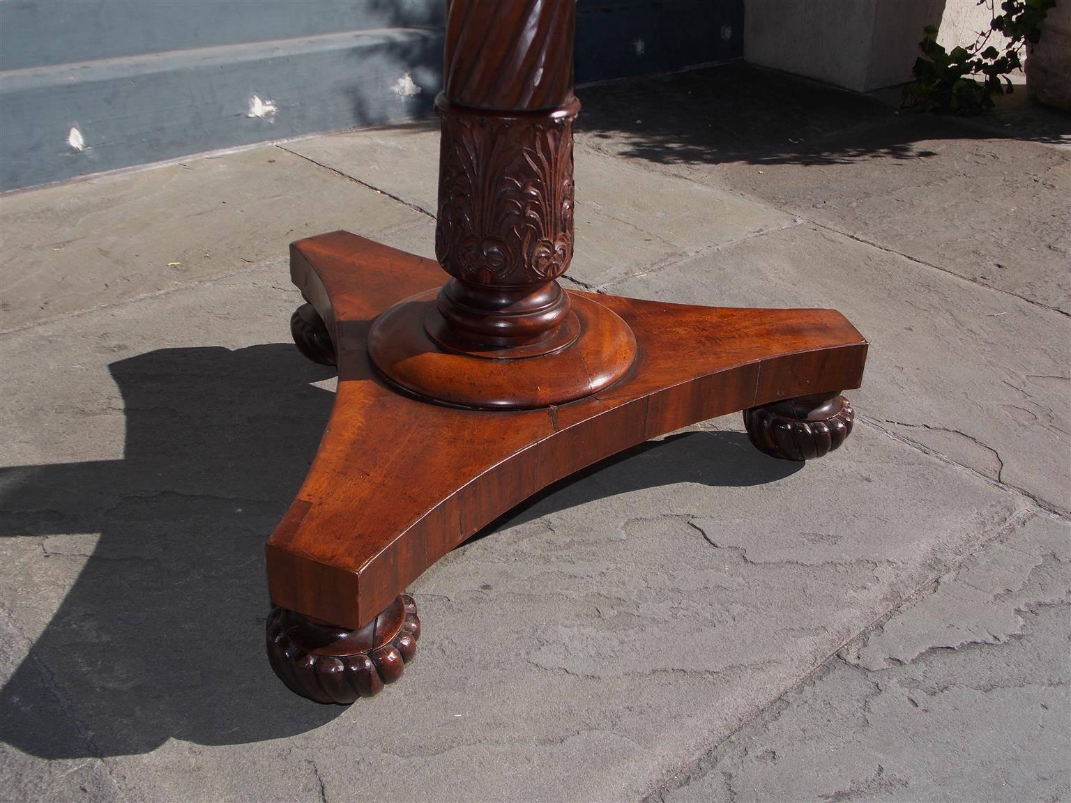 Early 19th Century English Mahogany Decorative Carved Hibiscus Centre Table, Circa 1815 For Sale