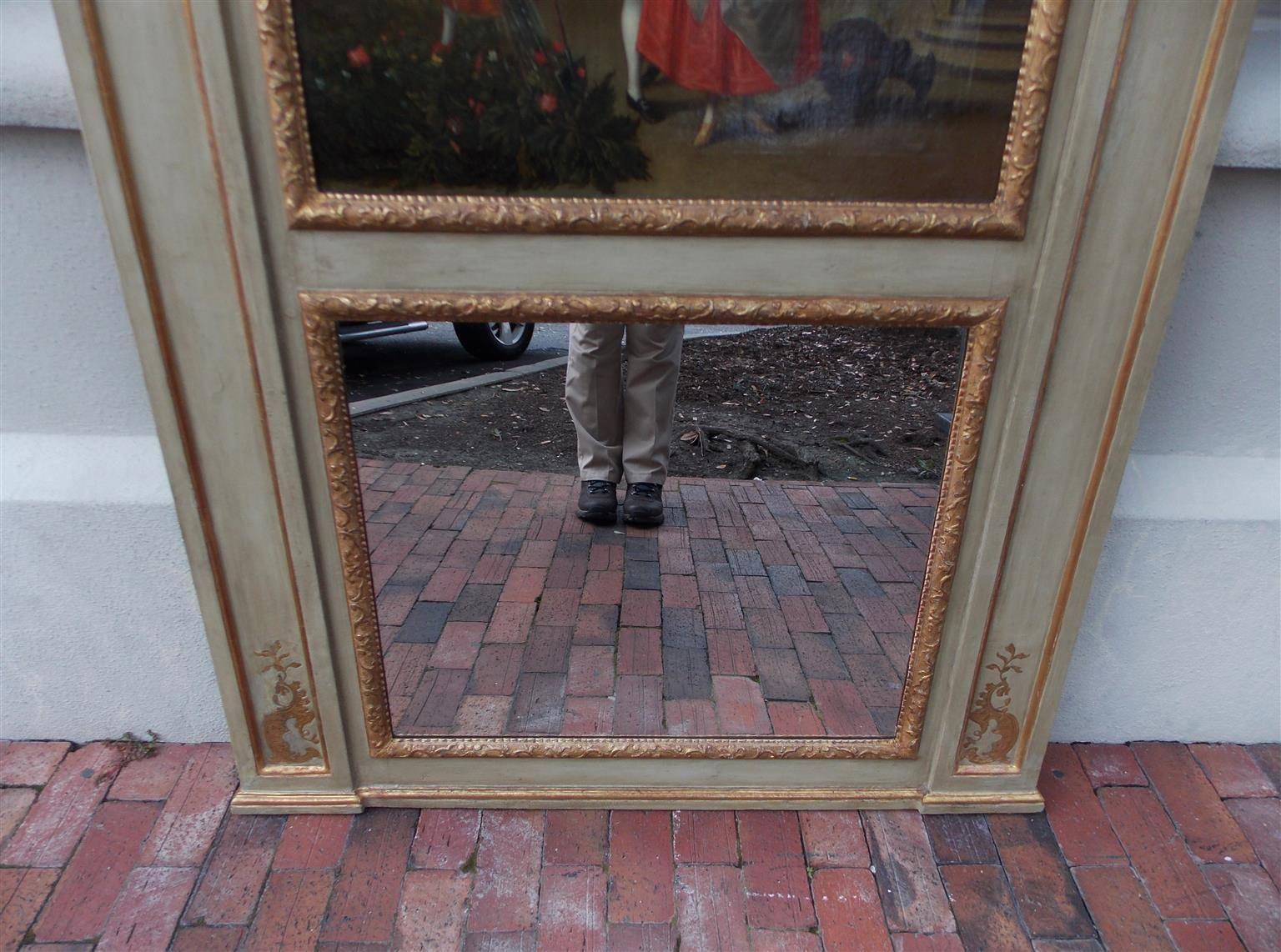 French Painted and Gilt Decorative Floral Trumeau Mirror, Circa 1780 In Excellent Condition In Hollywood, SC