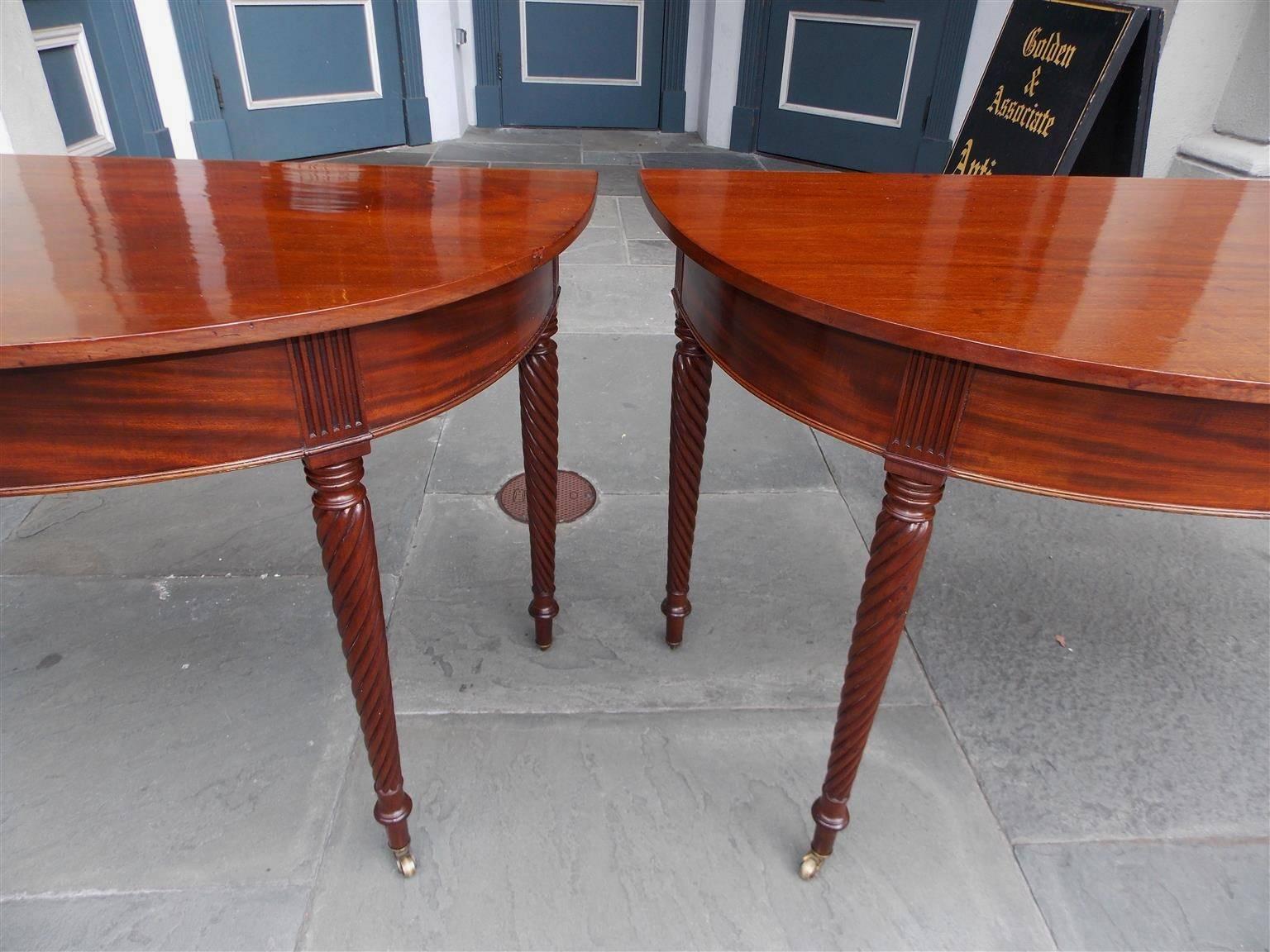 Pair of American Regency Mahogany Barley Twist D-Ends , Circa 1810 In Excellent Condition For Sale In Hollywood, SC