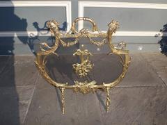 French Brass Rooster and Foliage Fire Screen, Circa 1830