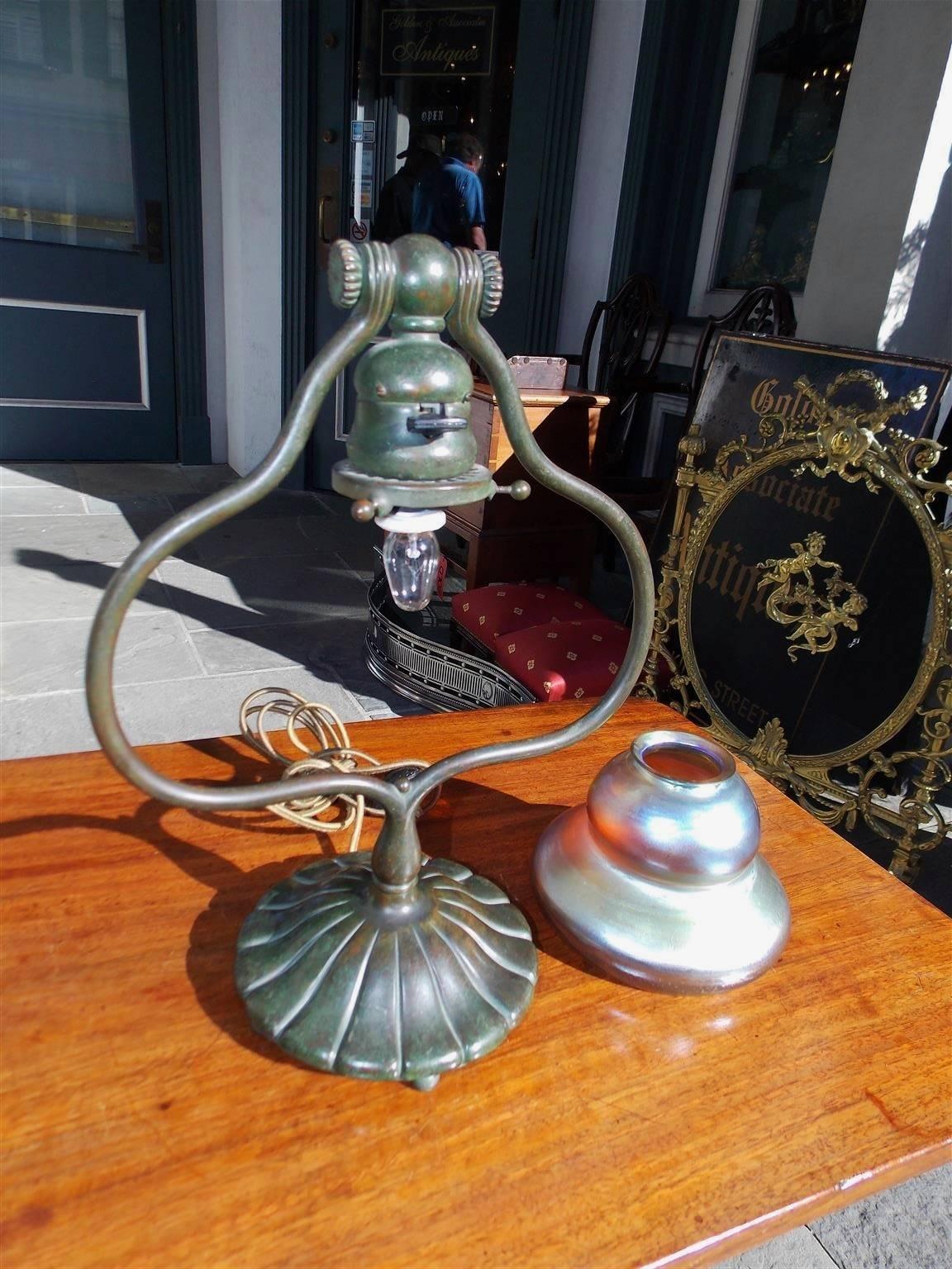 Tiffany Studios Bronze Desk Lamp on Circular Fluted Base, New York. Circa 1920 For Sale 2