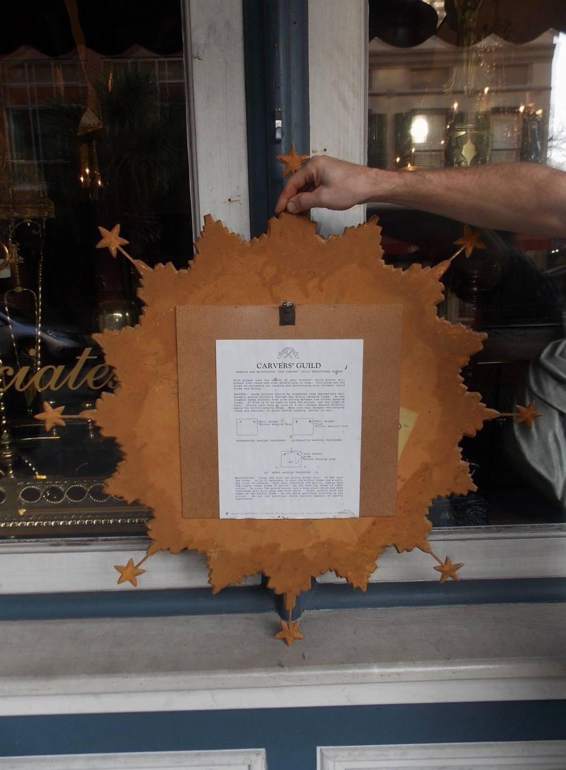 American Gilt Carved Wood Sunburst and Stars Convex Mirror, 20th Century 1