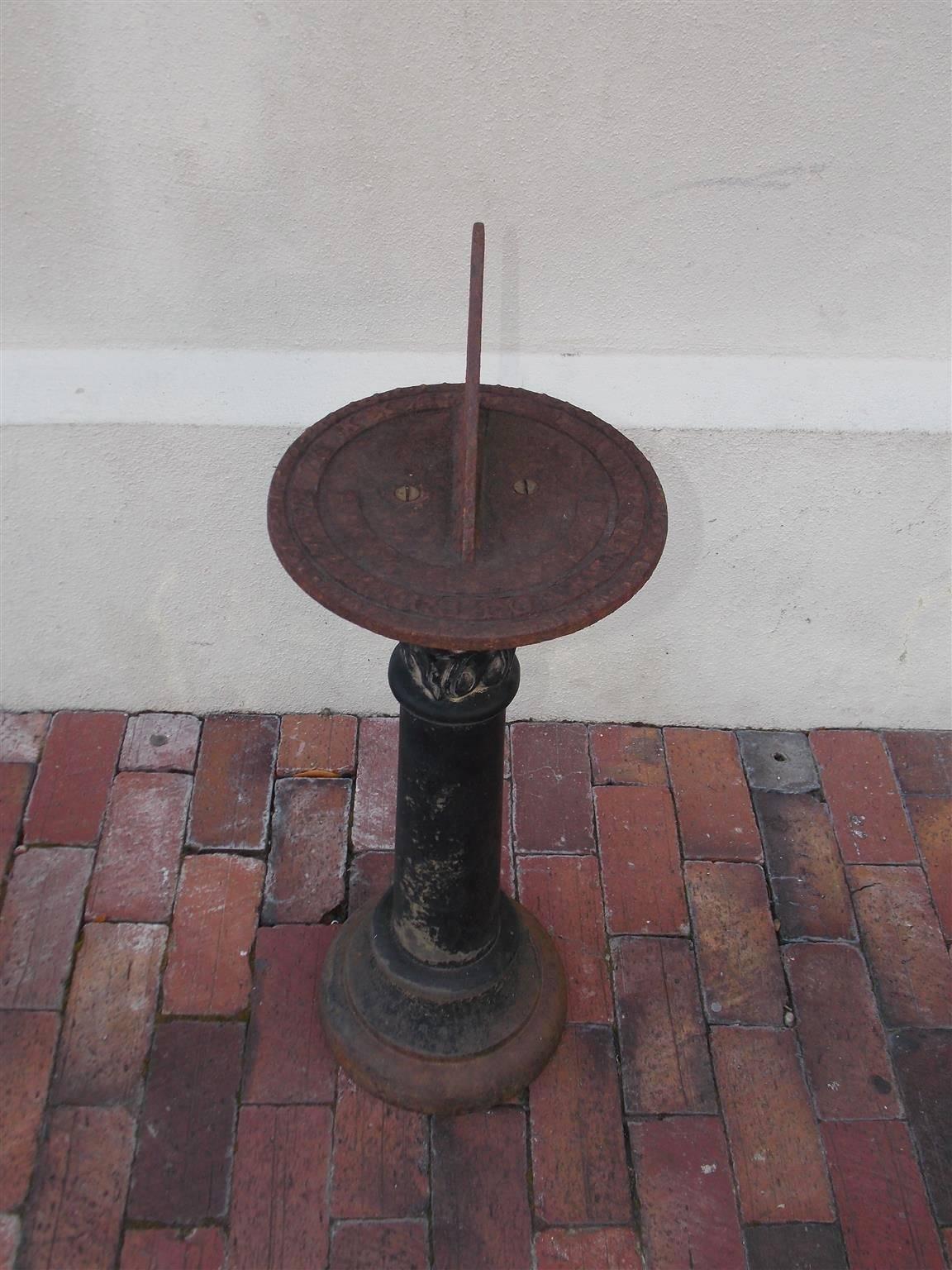 American Empire American Cast Iron Sun Dial on Floral Pedestal, Circa 1840