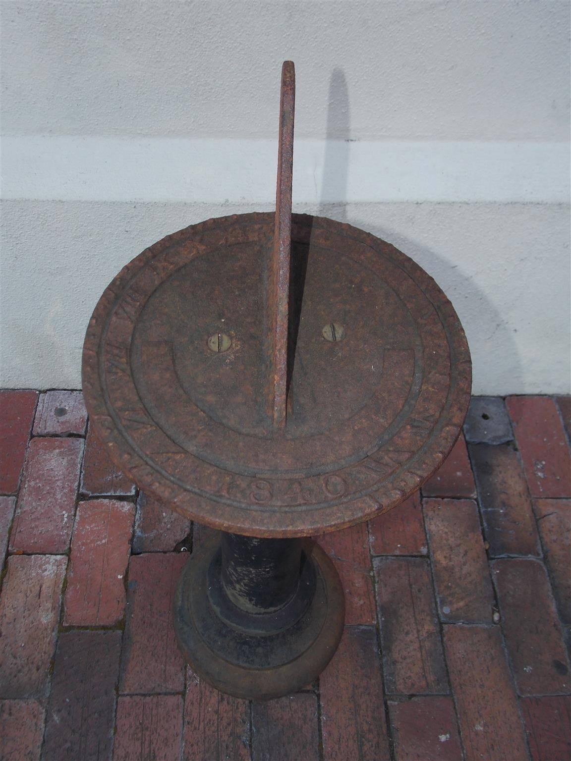American Cast Iron Sun Dial on Floral Pedestal, Circa 1840 1