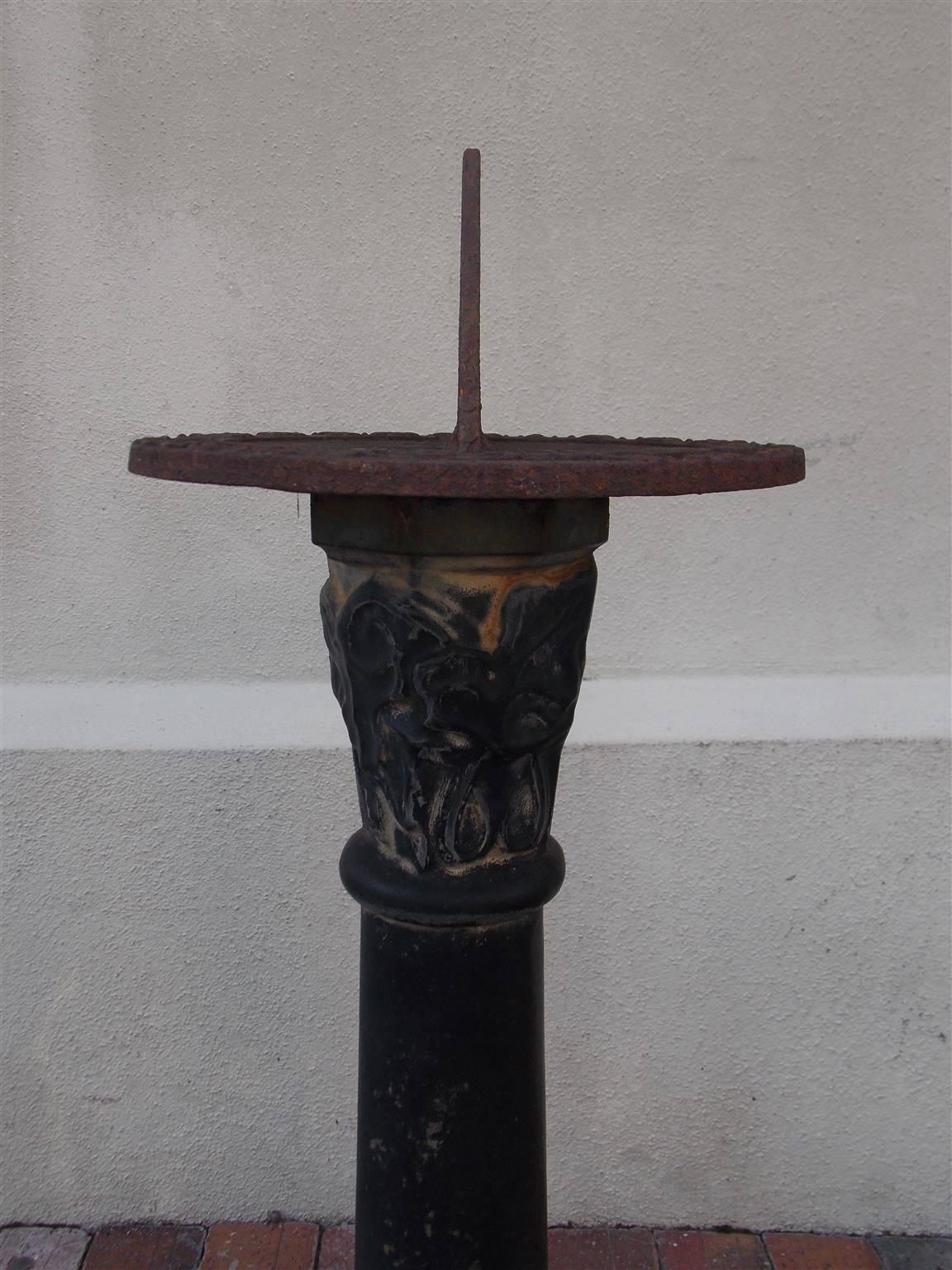 American Cast Iron Sun Dial on Floral Pedestal, Circa 1840 4