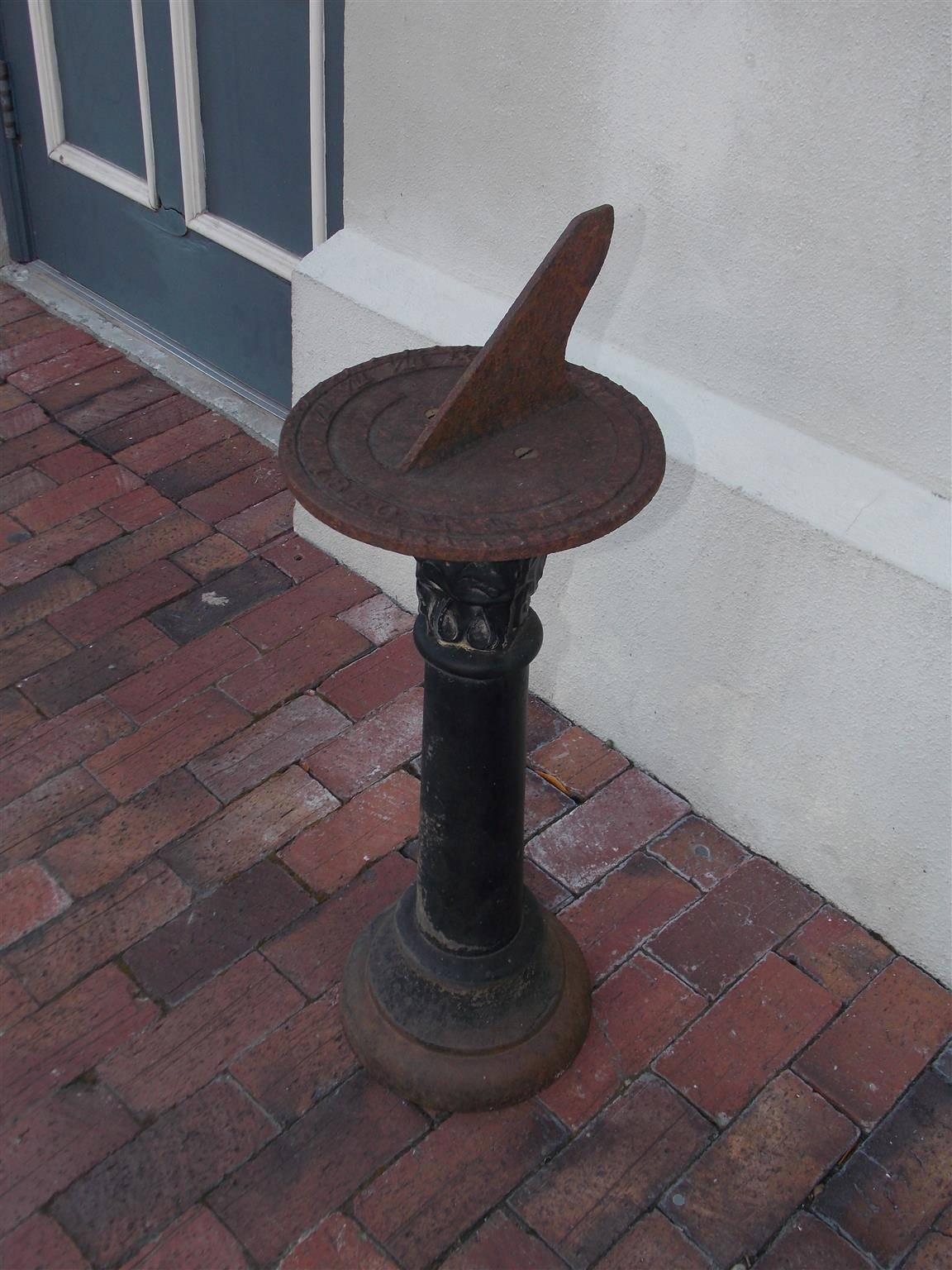 American Cast Iron Sun Dial on Floral Pedestal, Circa 1840 In Excellent Condition In Hollywood, SC