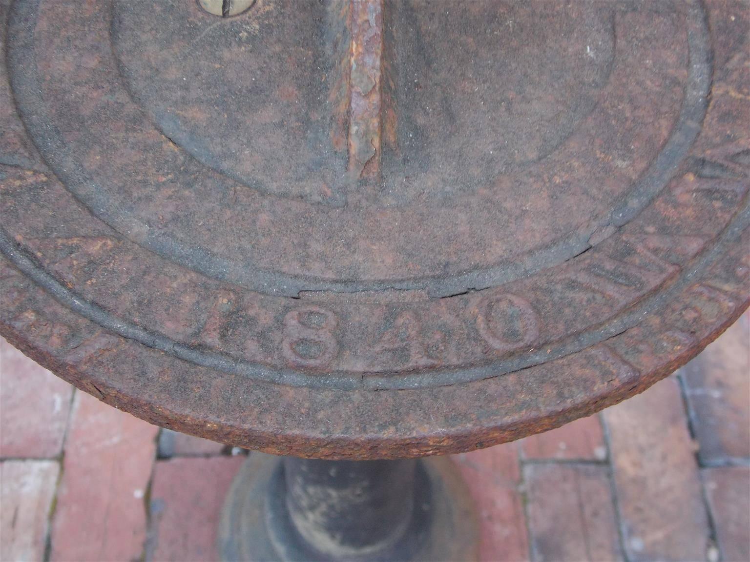 American Cast Iron Sun Dial on Floral Pedestal, Circa 1840 3