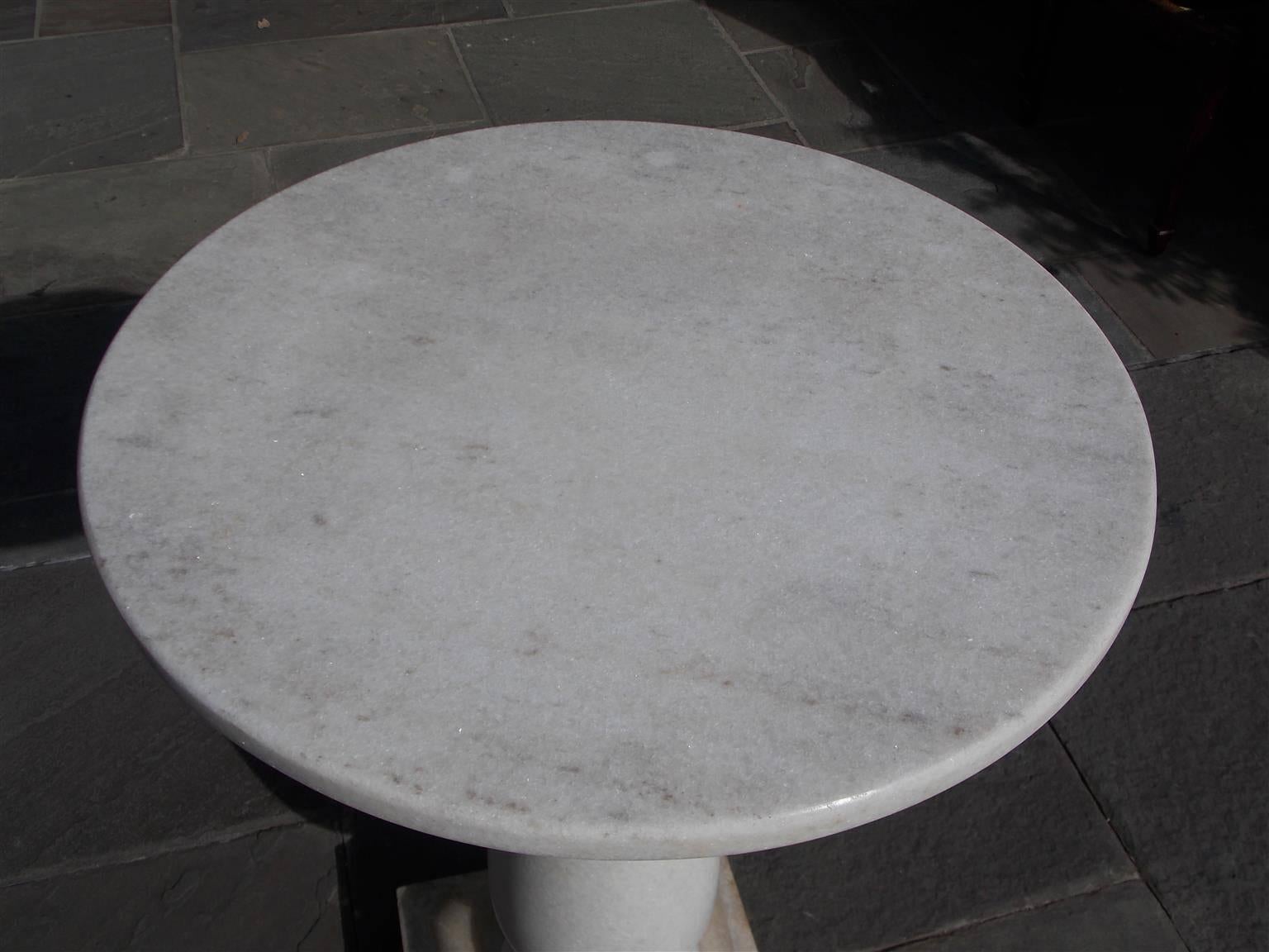 Hand-Carved Italian Marble Top Circular and Bulbous Garden Pedestal Table, Circa 1860 For Sale