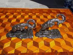 Pair of French Bronze Figural Ram Bookends, Signed L. Fontinelle, Circa 1900