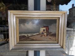 American Oil on Canvas Figural Landscape, G.W. Nicholson, Circa 1870