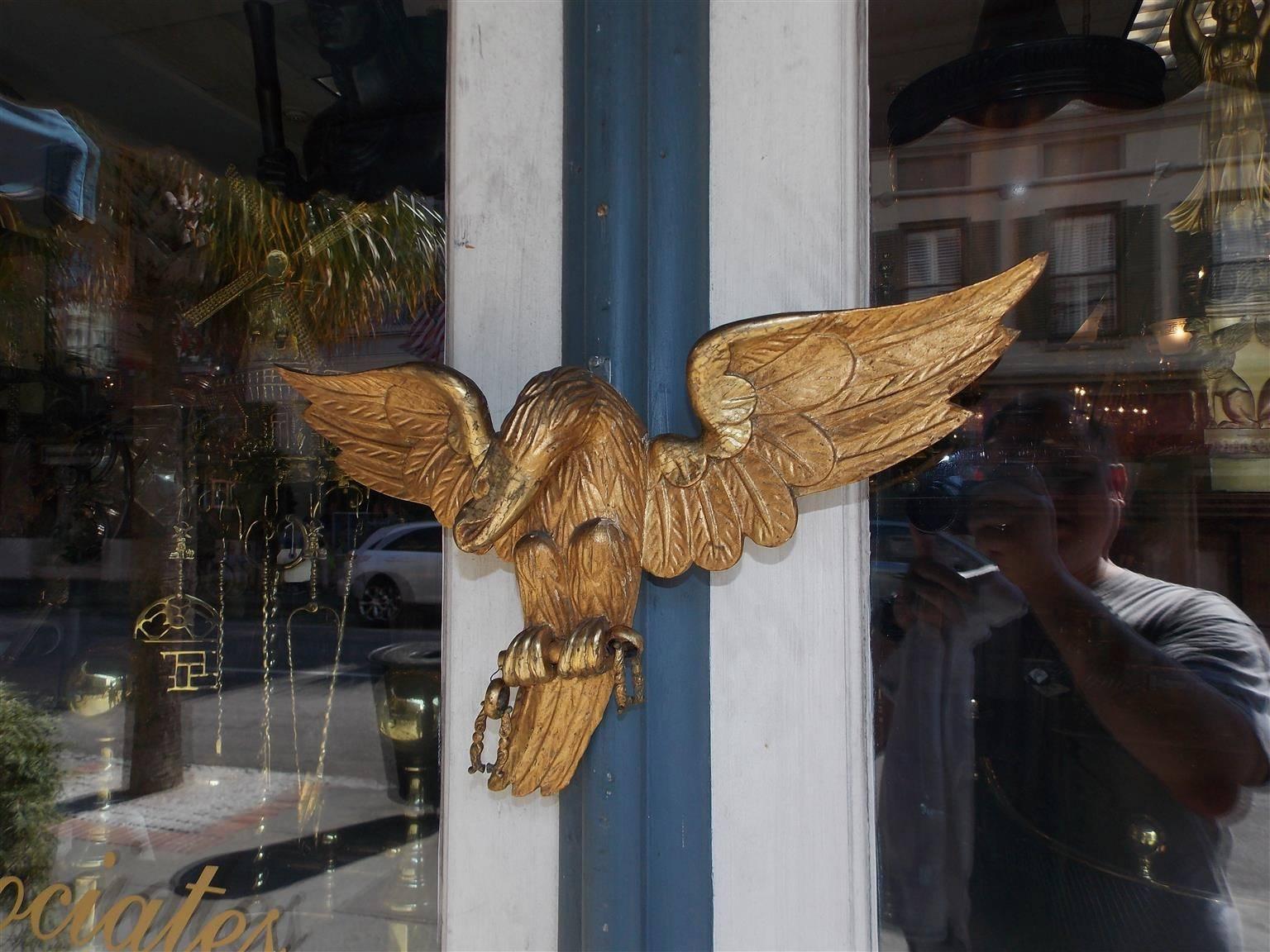 American Empire American Gilt Carved Wood and Gesso Spread Winged Eagle, Circa 1820 For Sale
