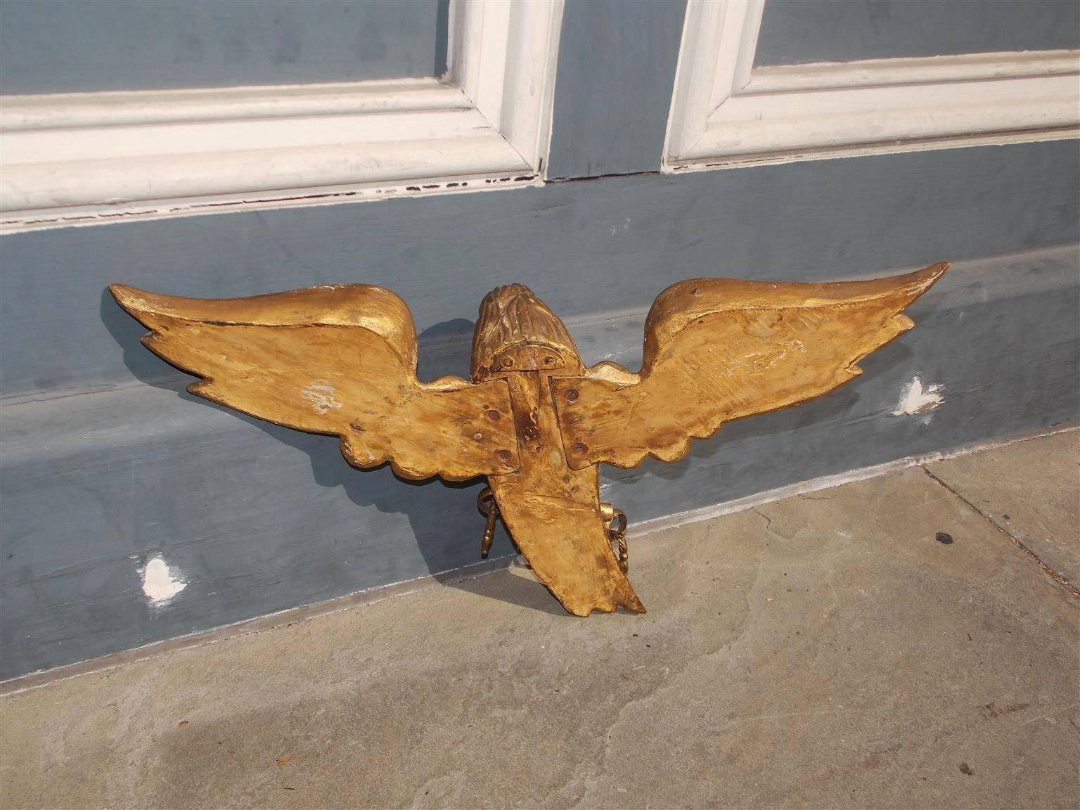 Hand-Carved American Gilt Carved Wood and Gesso Spread Winged Eagle, Circa 1820 For Sale