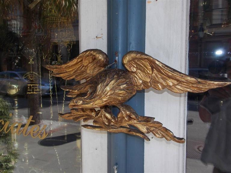Hand-Carved American Gilt Carved Wood and Gesso Perched Eagle, Circa 1830 For Sale