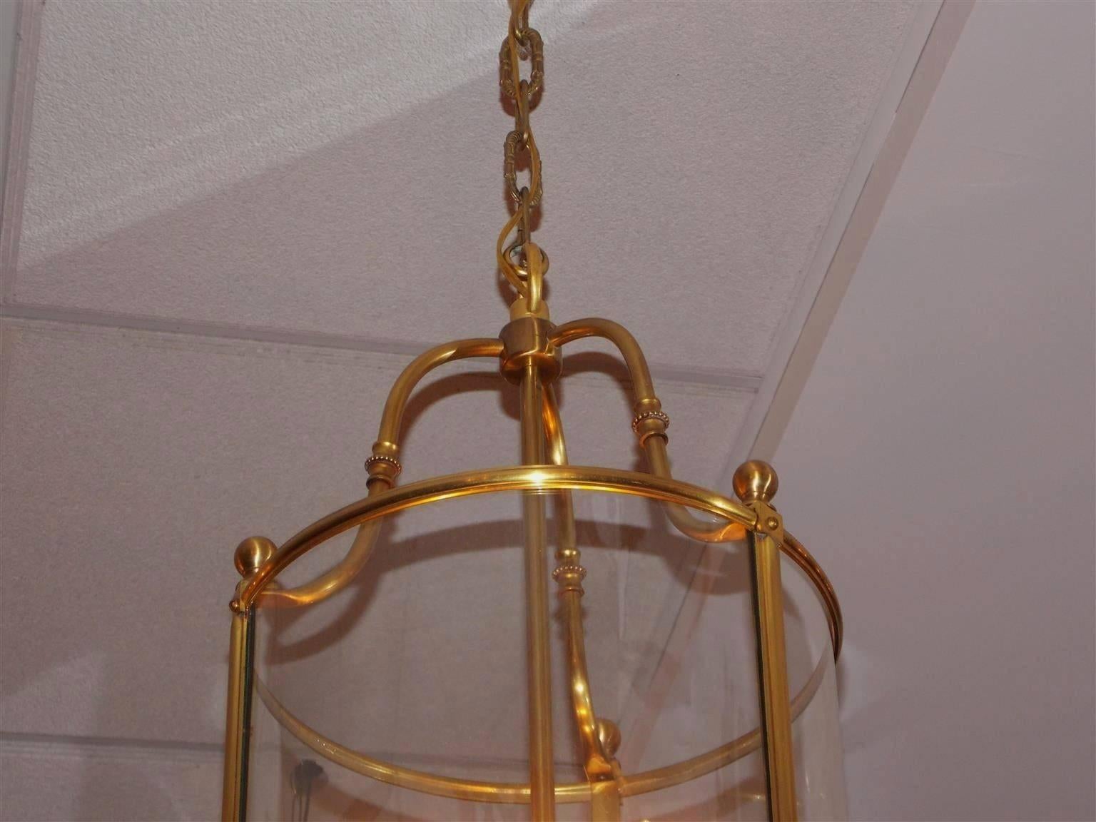 Pair of American Brass Circular Glass Hanging Lanterns, Circa 1870 3