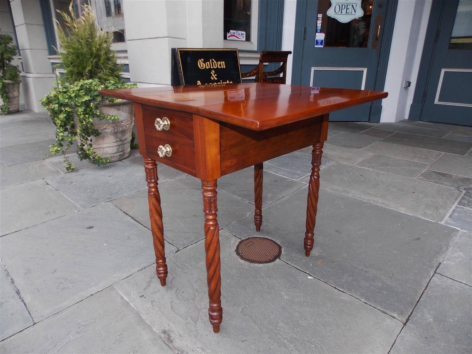 American Federal Cherry Drop-Leaf Four-Drawer Side Table, N.C, Circa 1815 1