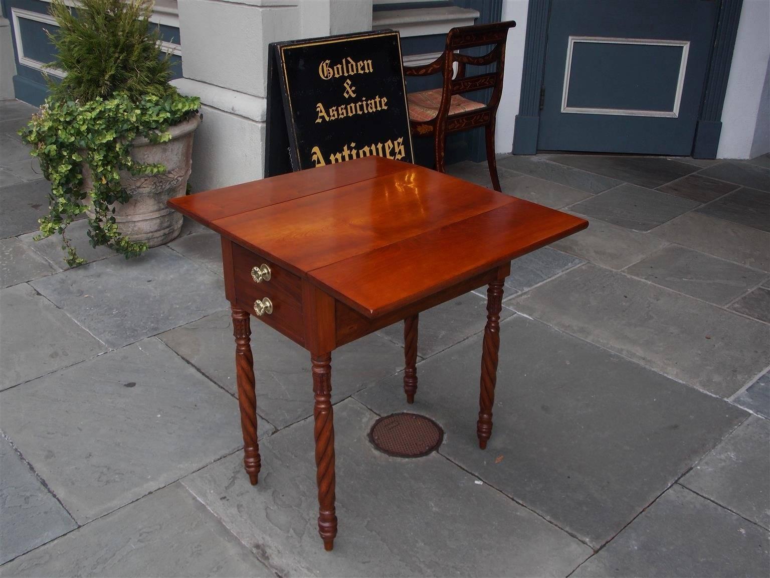 American Federal Cherry Drop-Leaf Four-Drawer Side Table, N.C, Circa 1815 2
