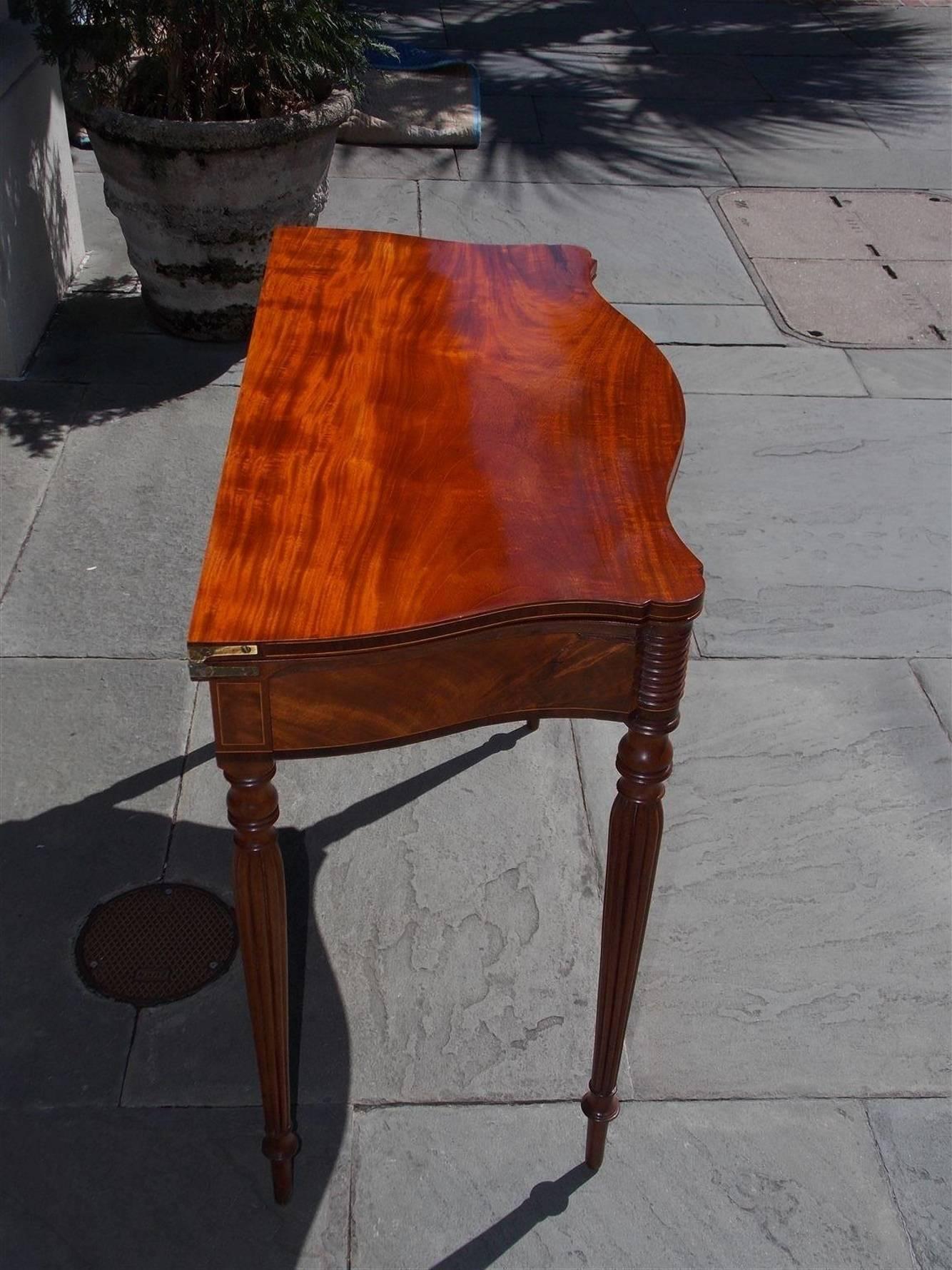 Early 19th Century Masterful American Sheraton Serpentine Mahogany Inlaid Card Table. Boston C 1810 For Sale