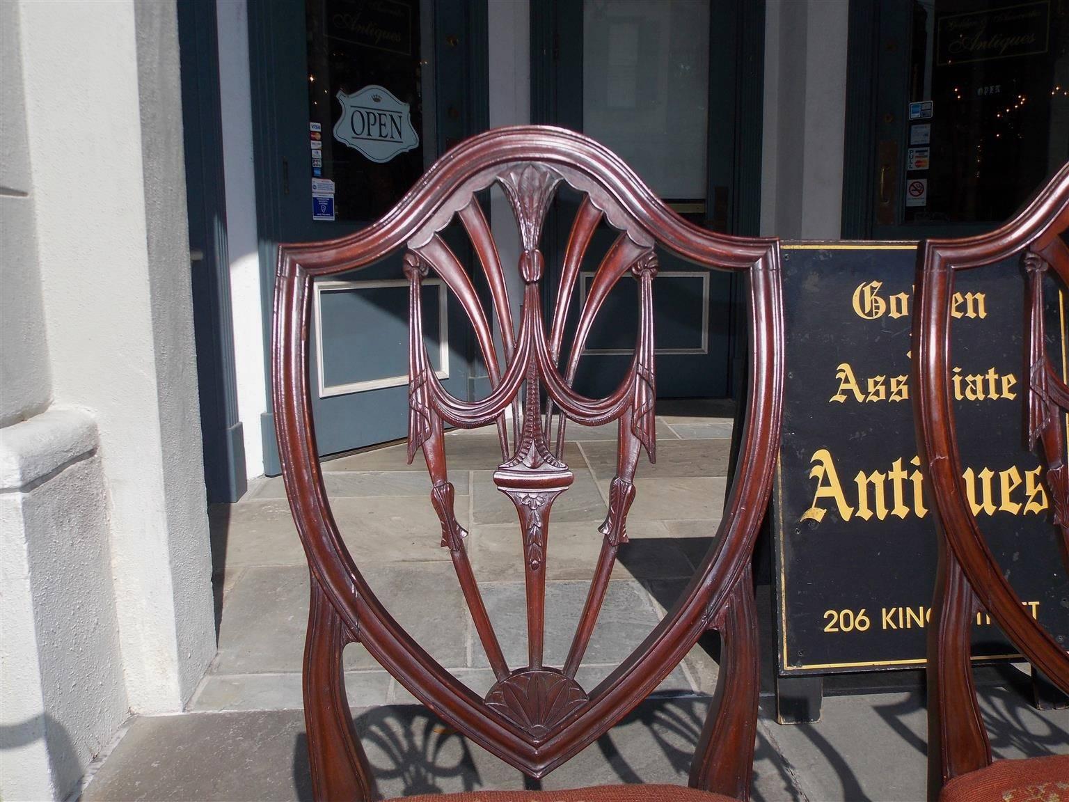 Early 19th Century Set of Six American Mahogany Shield Back Dining Room Chairs, N.Y, Circa 1820
