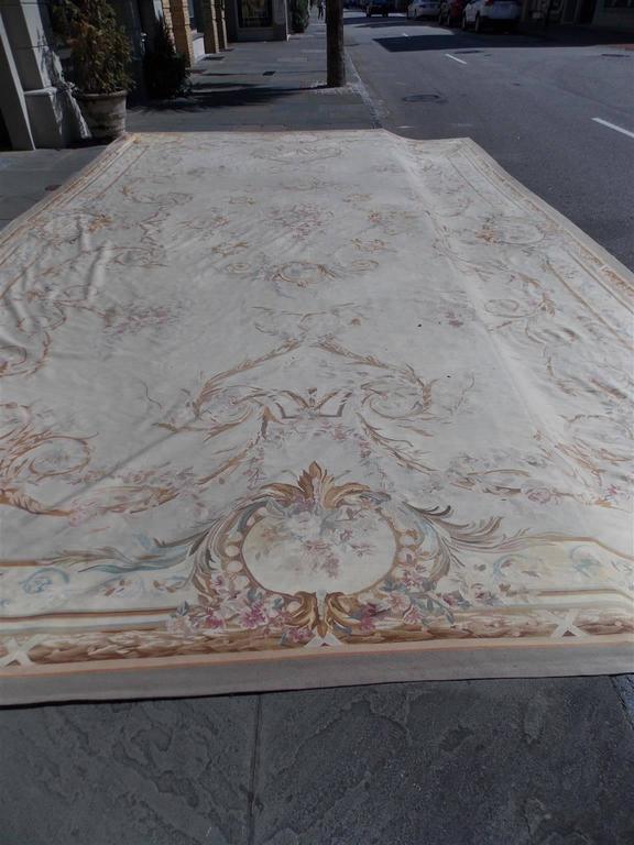 Wool Chinese Aubusson Handwoven Decorative Floral Rug, Circa 1900 For Sale