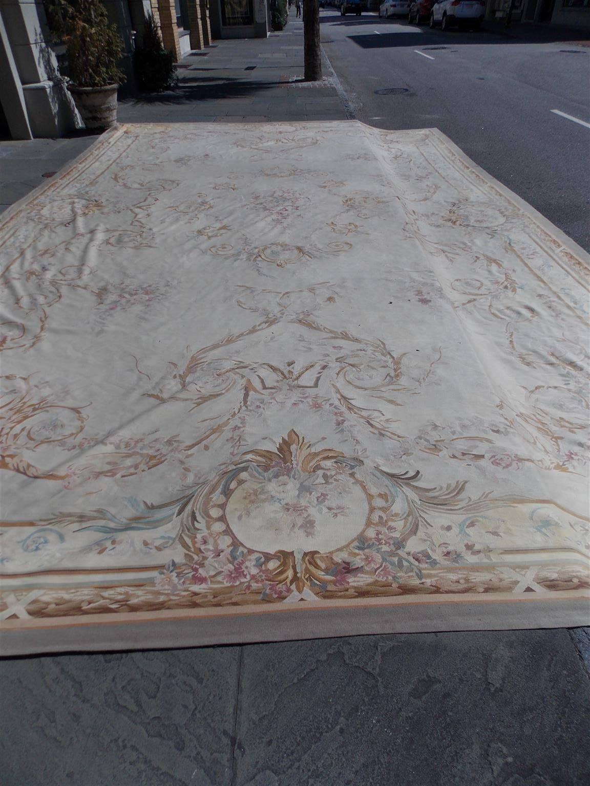 Wool Chinese Aubusson Handwoven Decorative Floral Rug, Circa 1900
