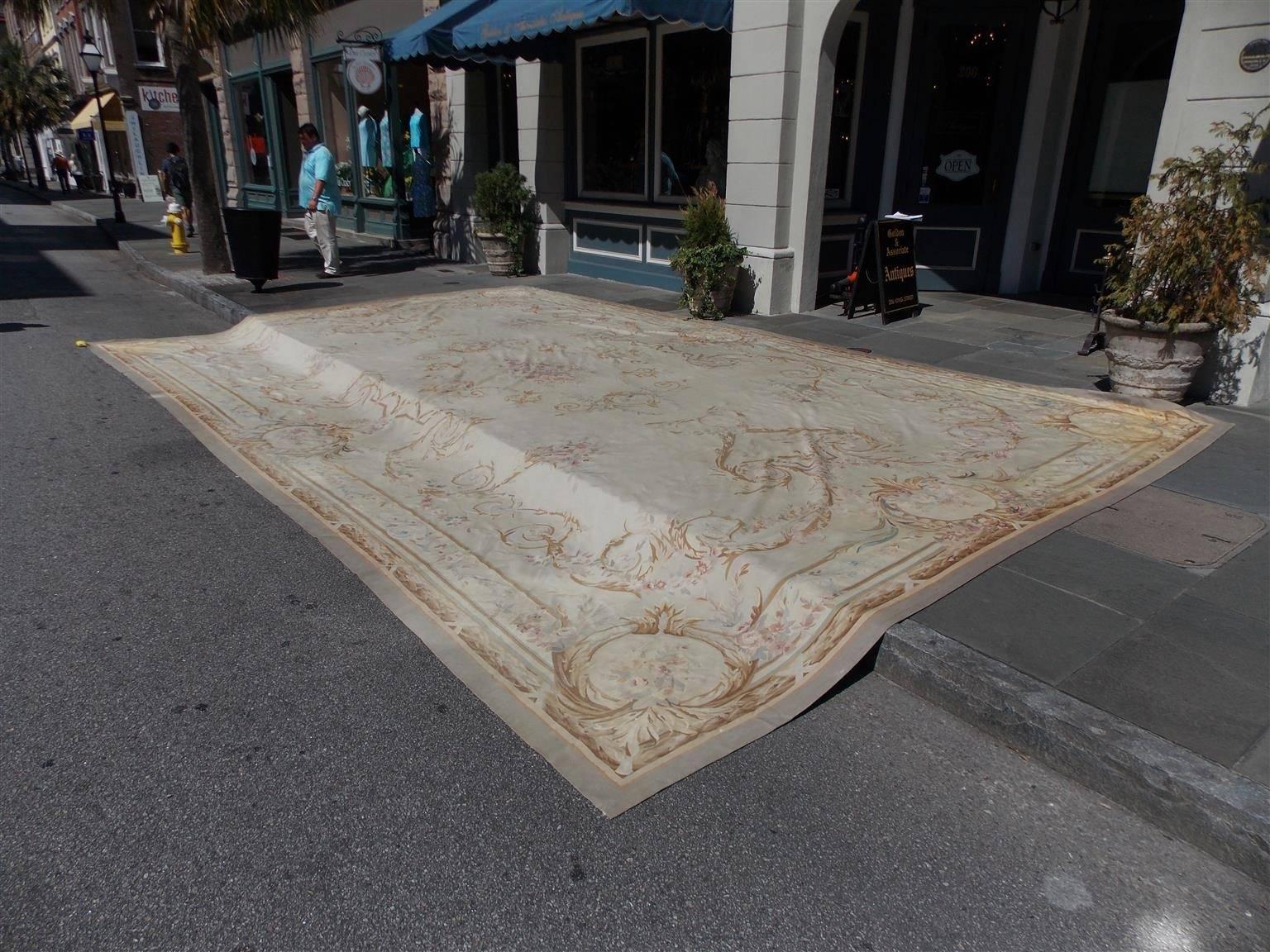 Chinese Aubusson handwoven decorative floral rug with three dimensional needlepoint patterns, Early 20th Century.